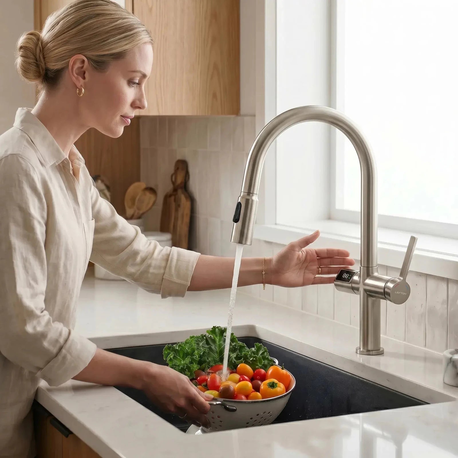 Lefton Touchless Sensor Kitchen Faucet with Temperature Display-KF2206 -Kitchen Faucets- Lefton Home