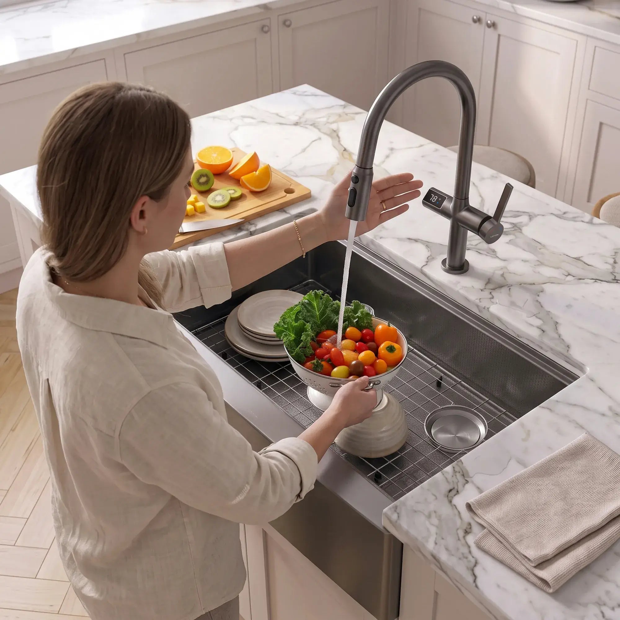 Lefton Touchless Sensor Kitchen Faucet with Temperature Display-KF2206 -Kitchen Faucets- Lefton Home