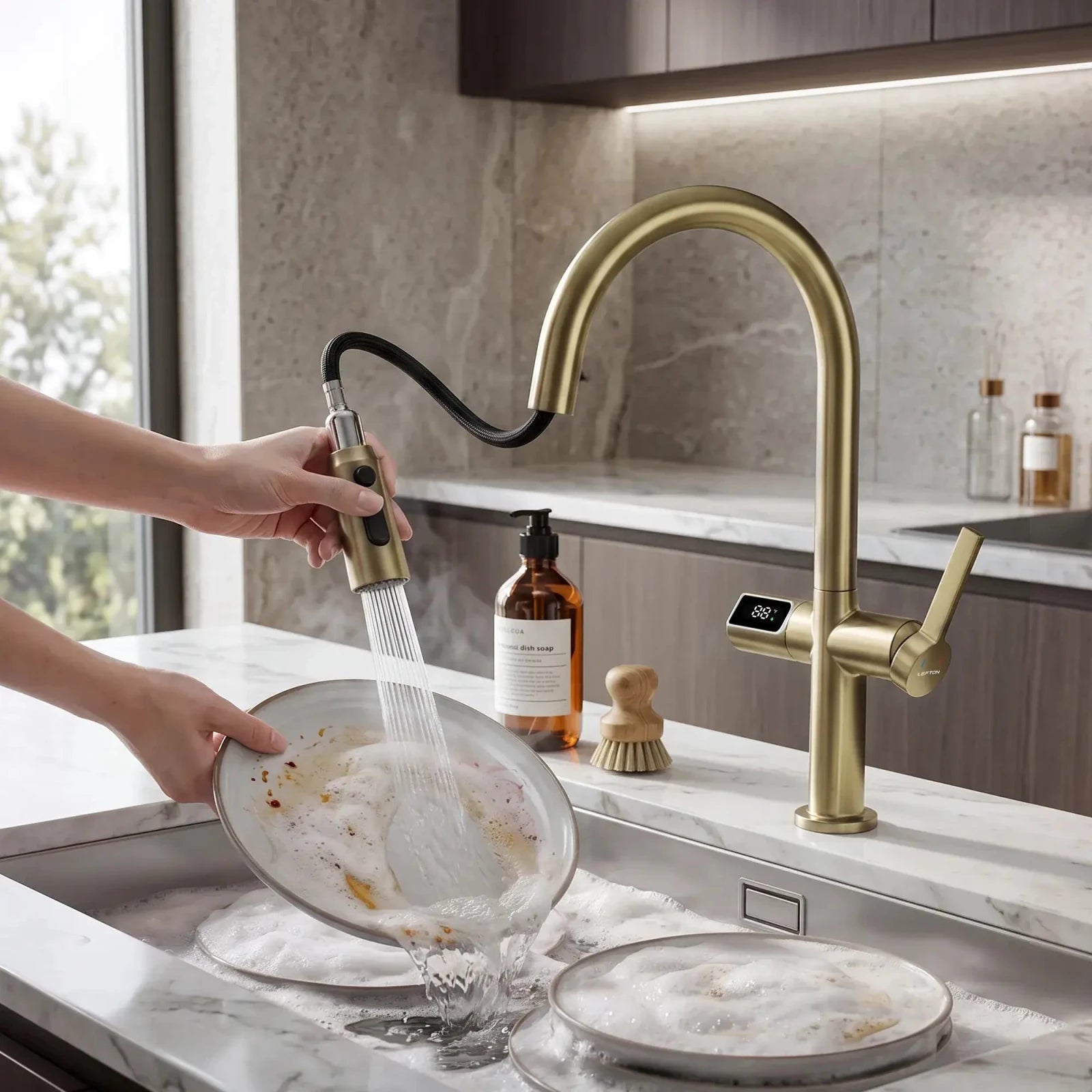 Lefton Touchless Sensor Kitchen Faucet with Temperature Display-KF2206 -Kitchen Faucets- Lefton Home
