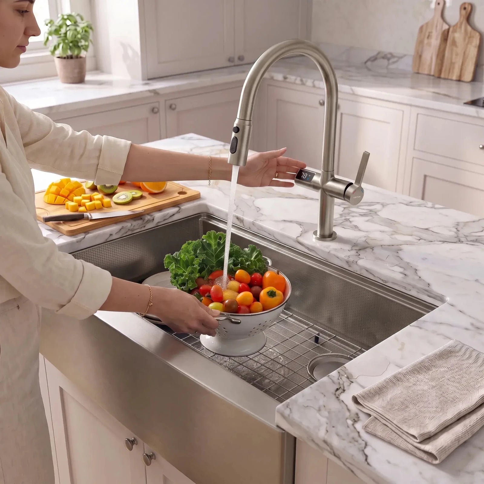 Lefton Touchless Sensor Kitchen Faucet with Temperature Display-KF2206 -Kitchen Faucets- Lefton Home