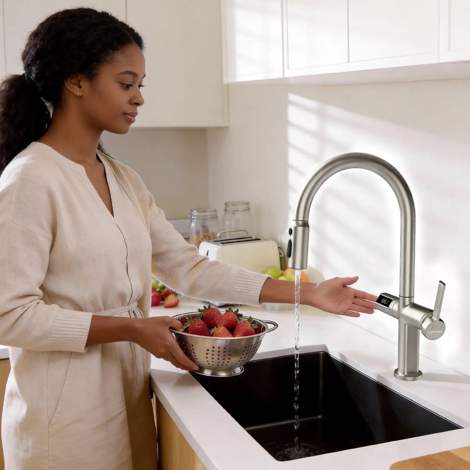 Lefton Touchless Sensor & Pull - Down Kitchen Faucet with Temperature Display - KF2206 - Kitchen Faucets - Lefton Home