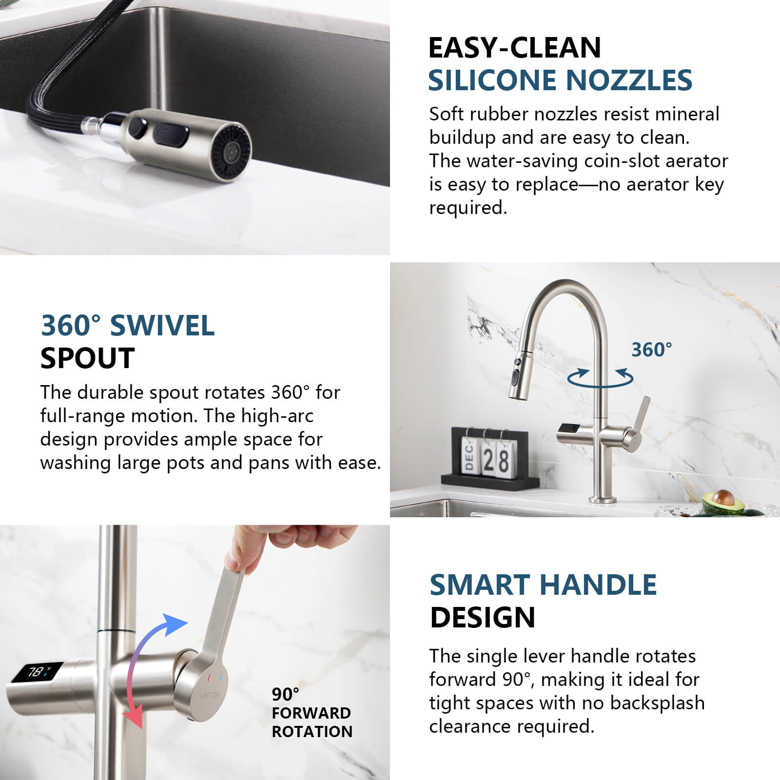 Lefton Touchless Sensor & Pull - Down Kitchen Faucet with Temperature Display - KF2206 - Kitchen Faucets - Lefton Home