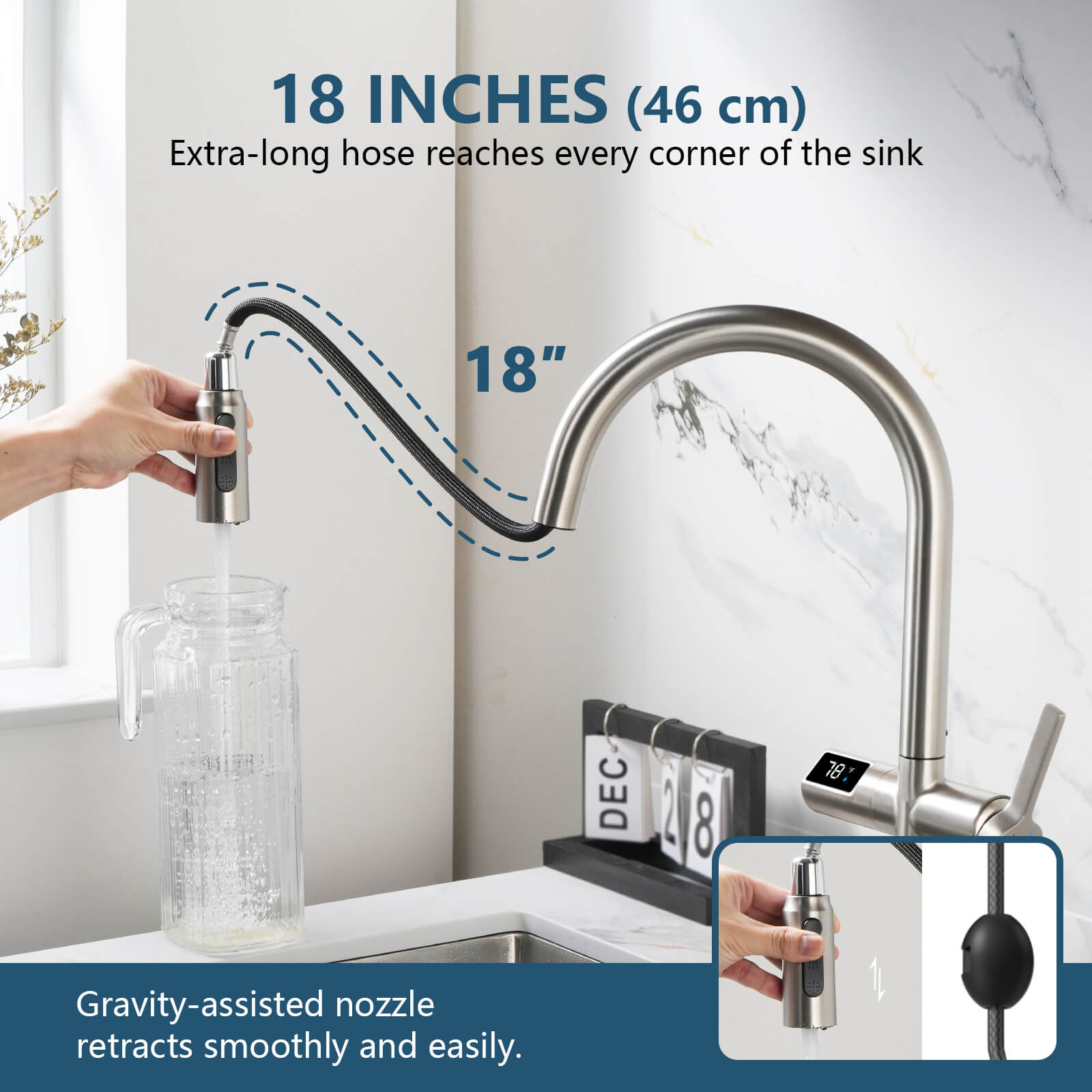 Lefton Touchless Sensor & Pull - Down Kitchen Faucet with Temperature Display - KF2206 - Kitchen Faucets - Lefton Home
