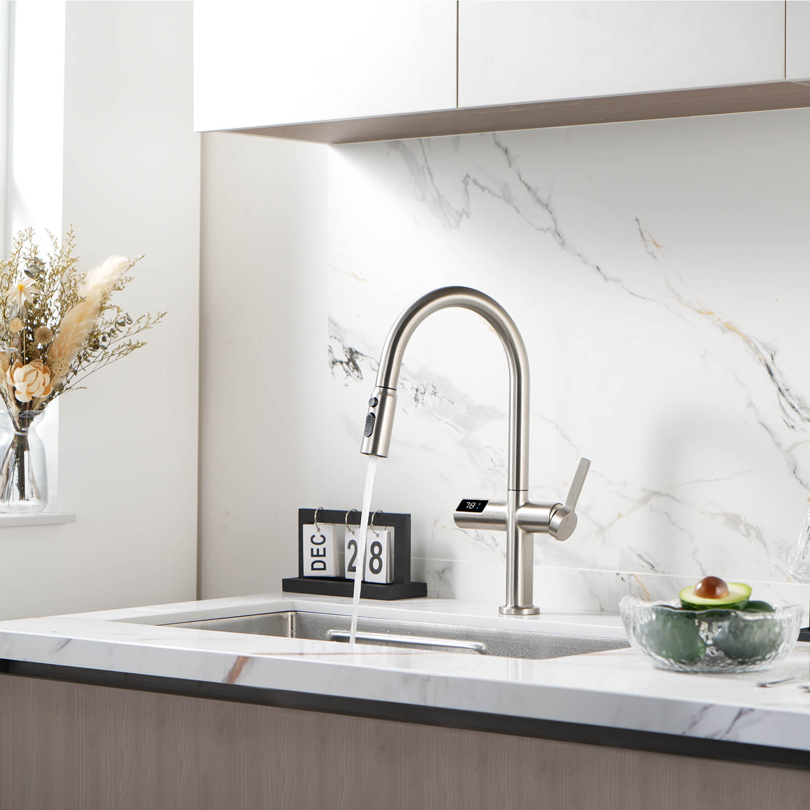 Lefton Touchless Sensor & Pull - Down Kitchen Faucet with Temperature Display - KF2206 - Kitchen Faucets - Lefton Home