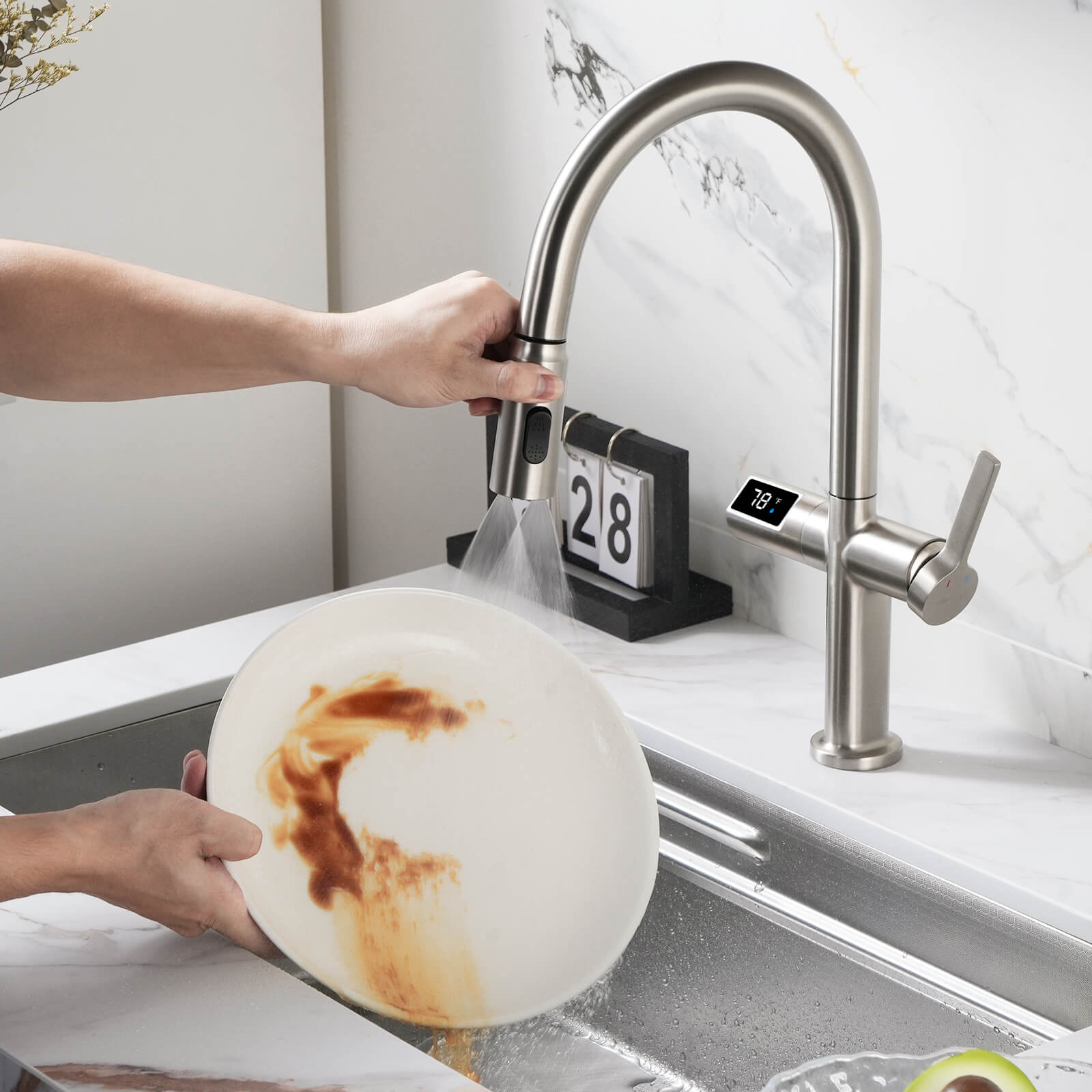 Lefton Touchless Sensor & Pull - Down Kitchen Faucet with Temperature Display - KF2206 - Kitchen Faucets - Lefton Home