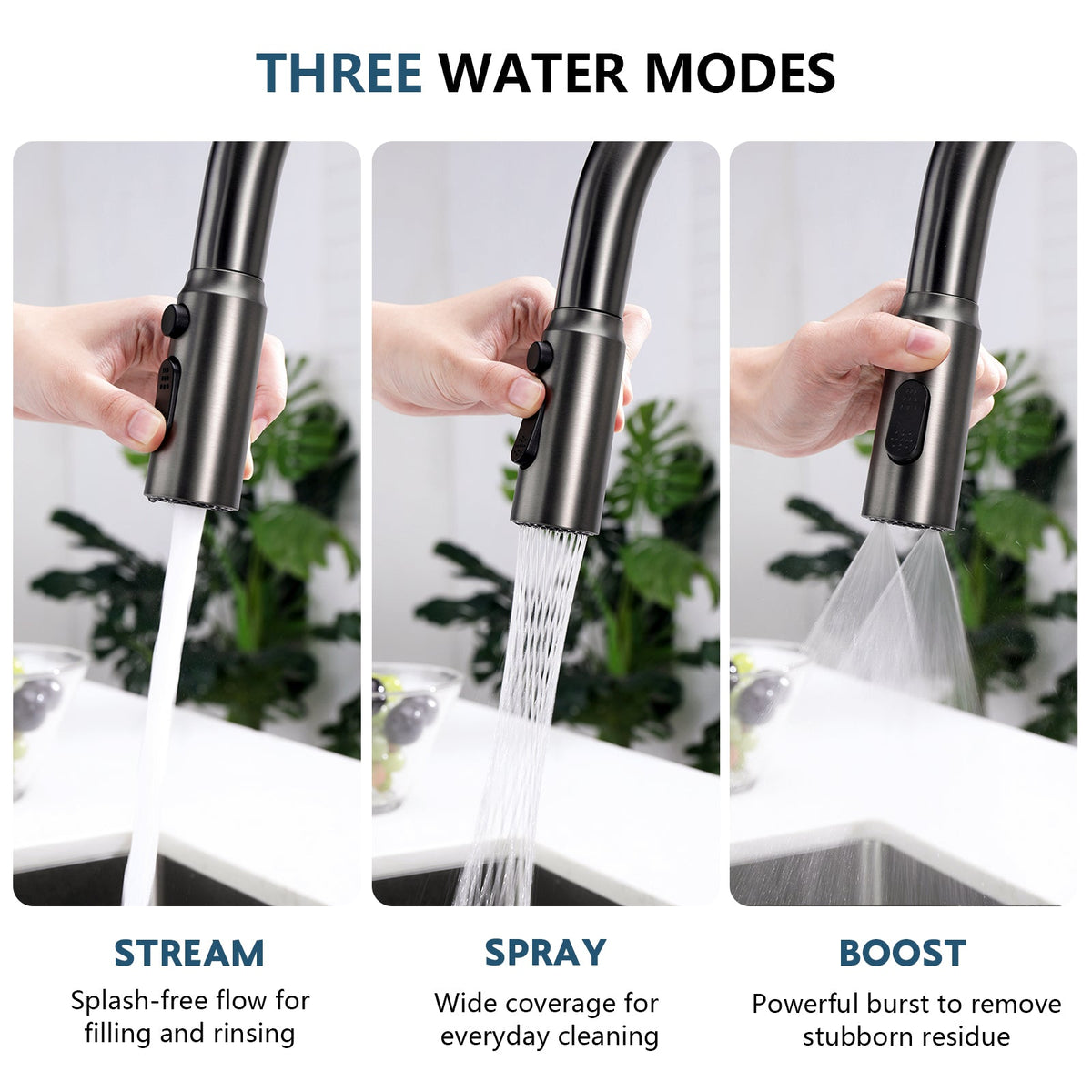 Lefton Touchless Sensor & Pull - Down Kitchen Faucet with Temperature Display - KF2206 - Kitchen Faucets - Lefton Home