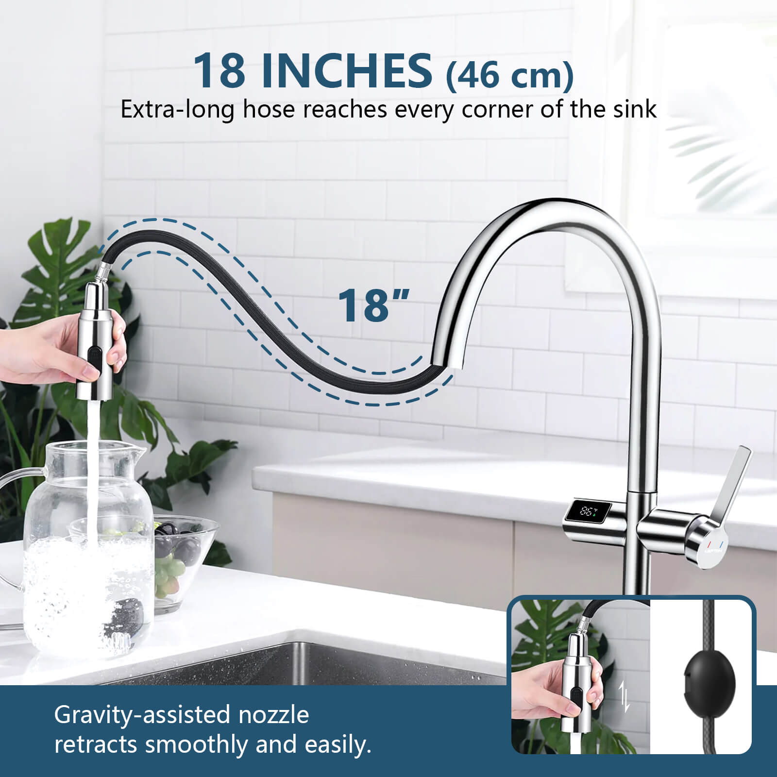 Lefton Touchless Sensor & Pull - Down Kitchen Faucet with Temperature Display - KF2206 - Kitchen Faucets - Lefton Home