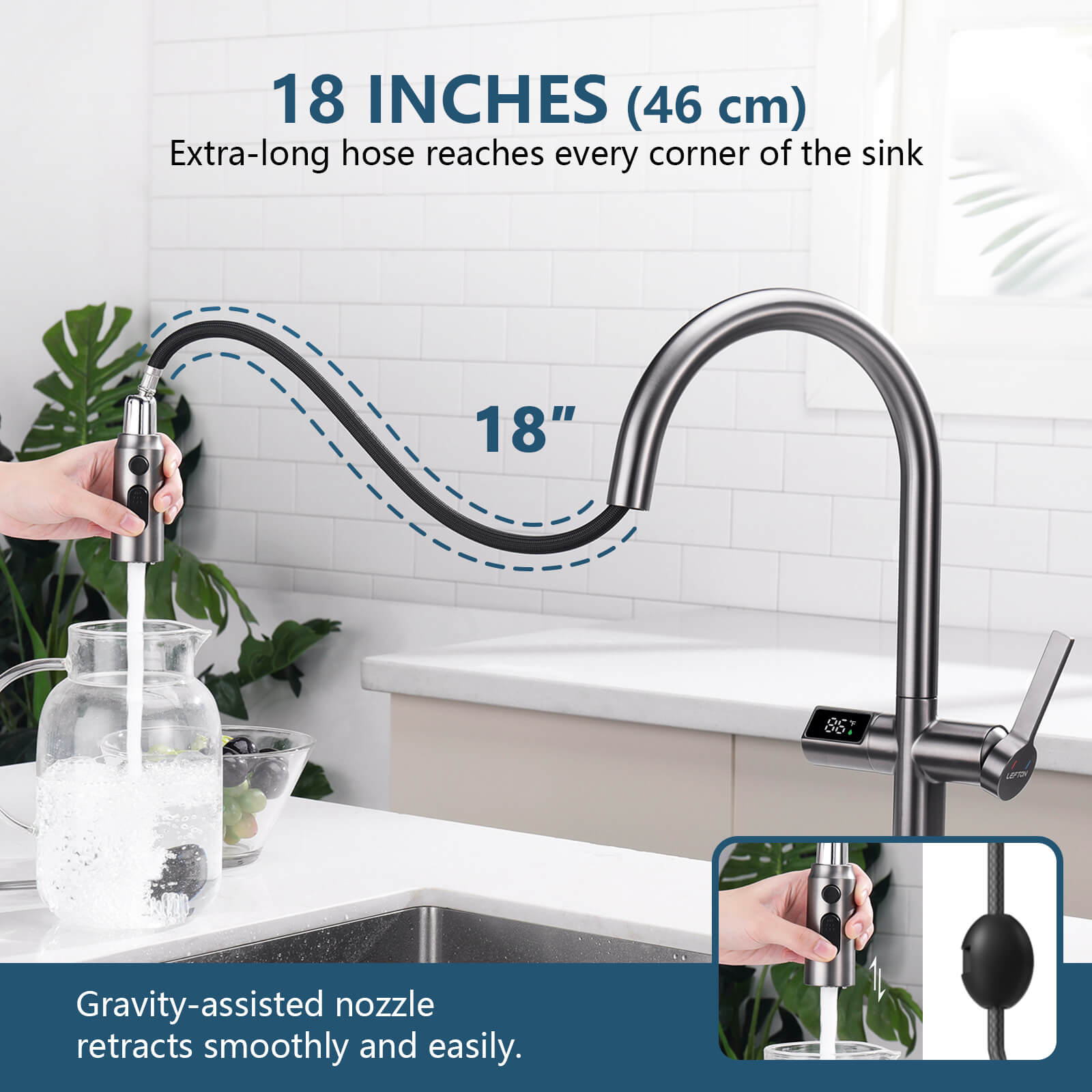 Lefton Touchless Sensor & Pull - Down Kitchen Faucet with Temperature Display - KF2206 - Kitchen Faucets - Lefton Home