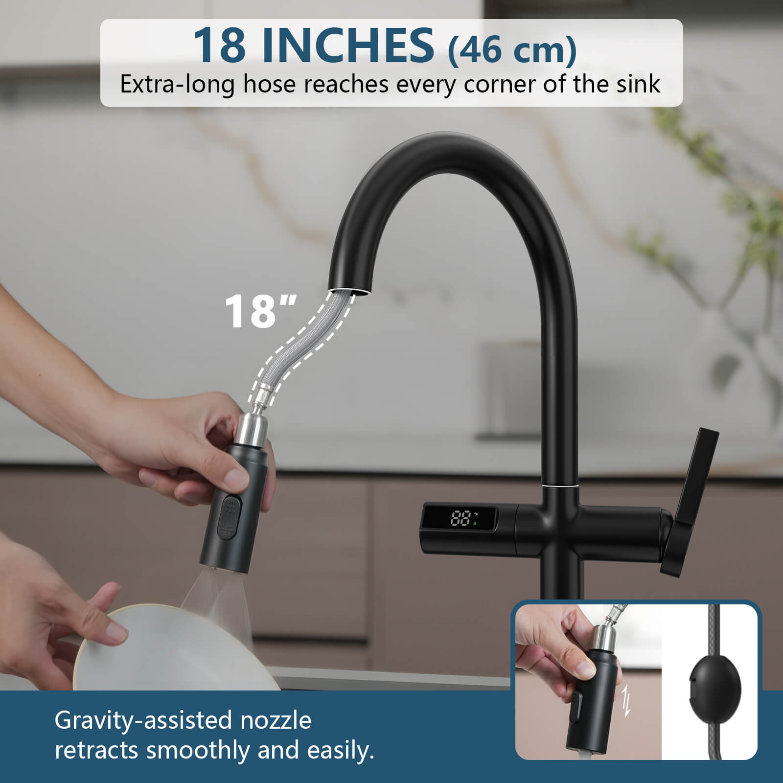 Lefton Touchless Sensor & Pull - Down Kitchen Faucet with Temperature Display - KF2206 - Kitchen Faucets - Lefton Home