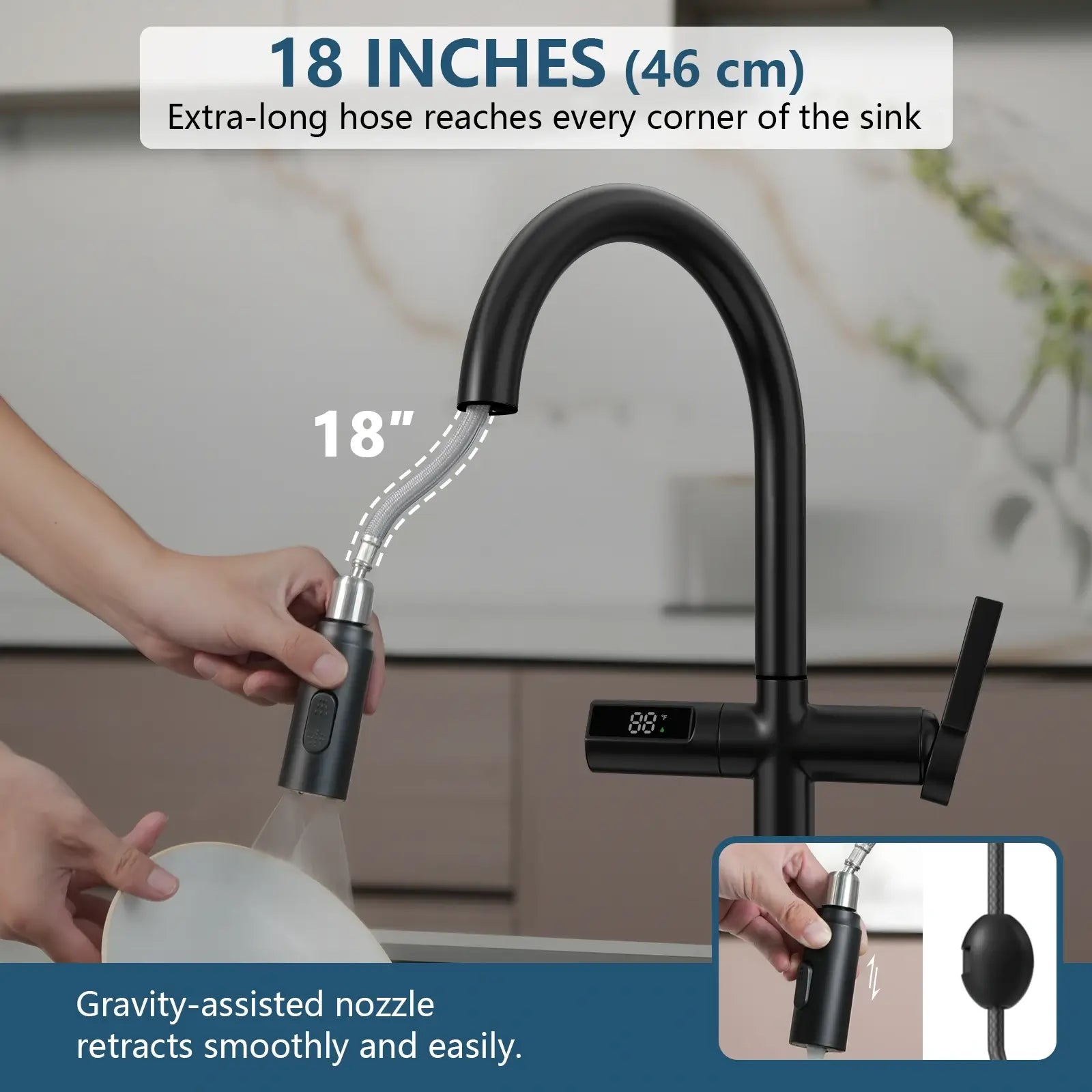 Lefton Touchless Sensor & Pull - Down Kitchen Faucet with Temperature Display - KF2206 - Kitchen Faucets - Lefton Home