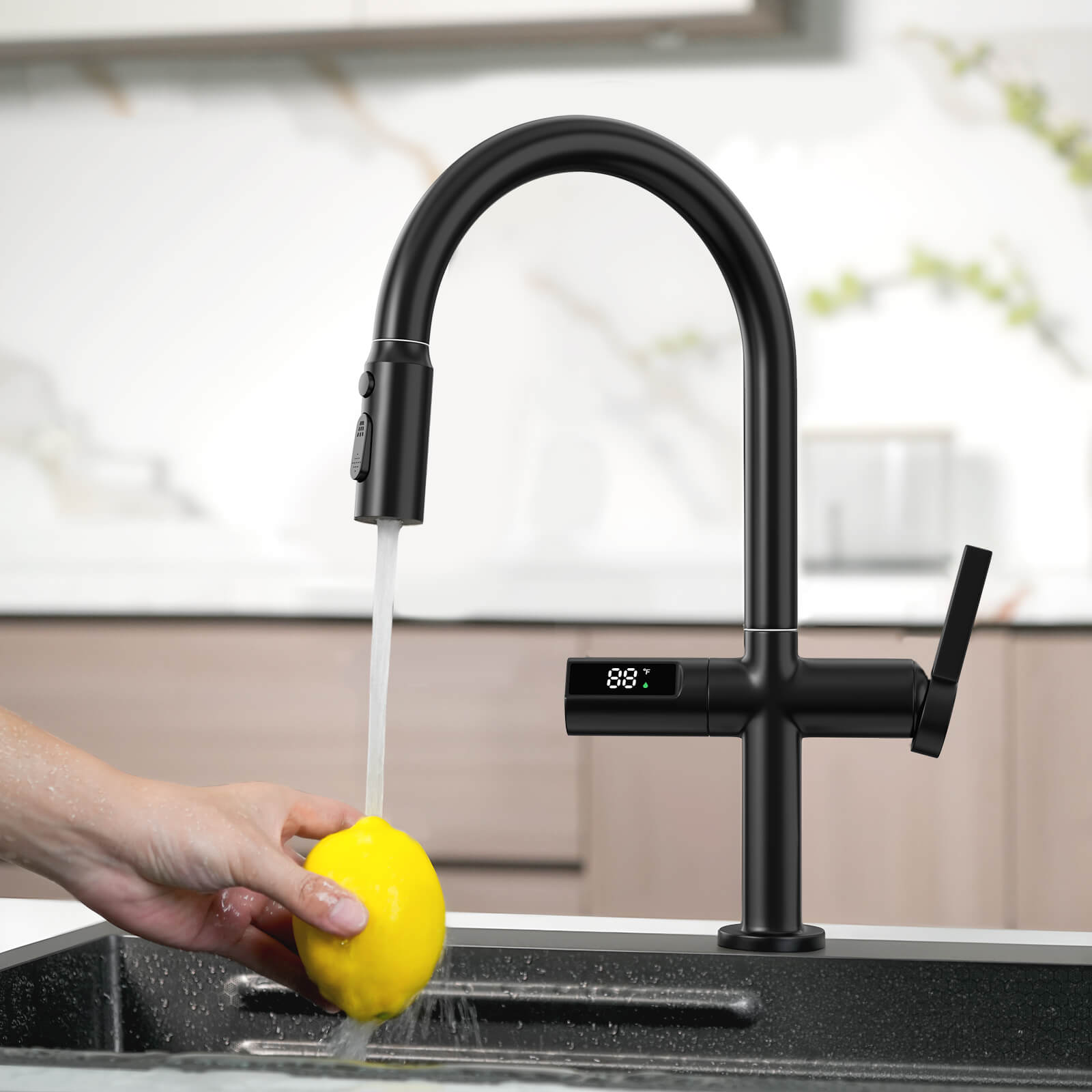Lefton Touchless Sensor & Pull - Down Kitchen Faucet with Temperature Display - KF2206 - Kitchen Faucets - Lefton Home