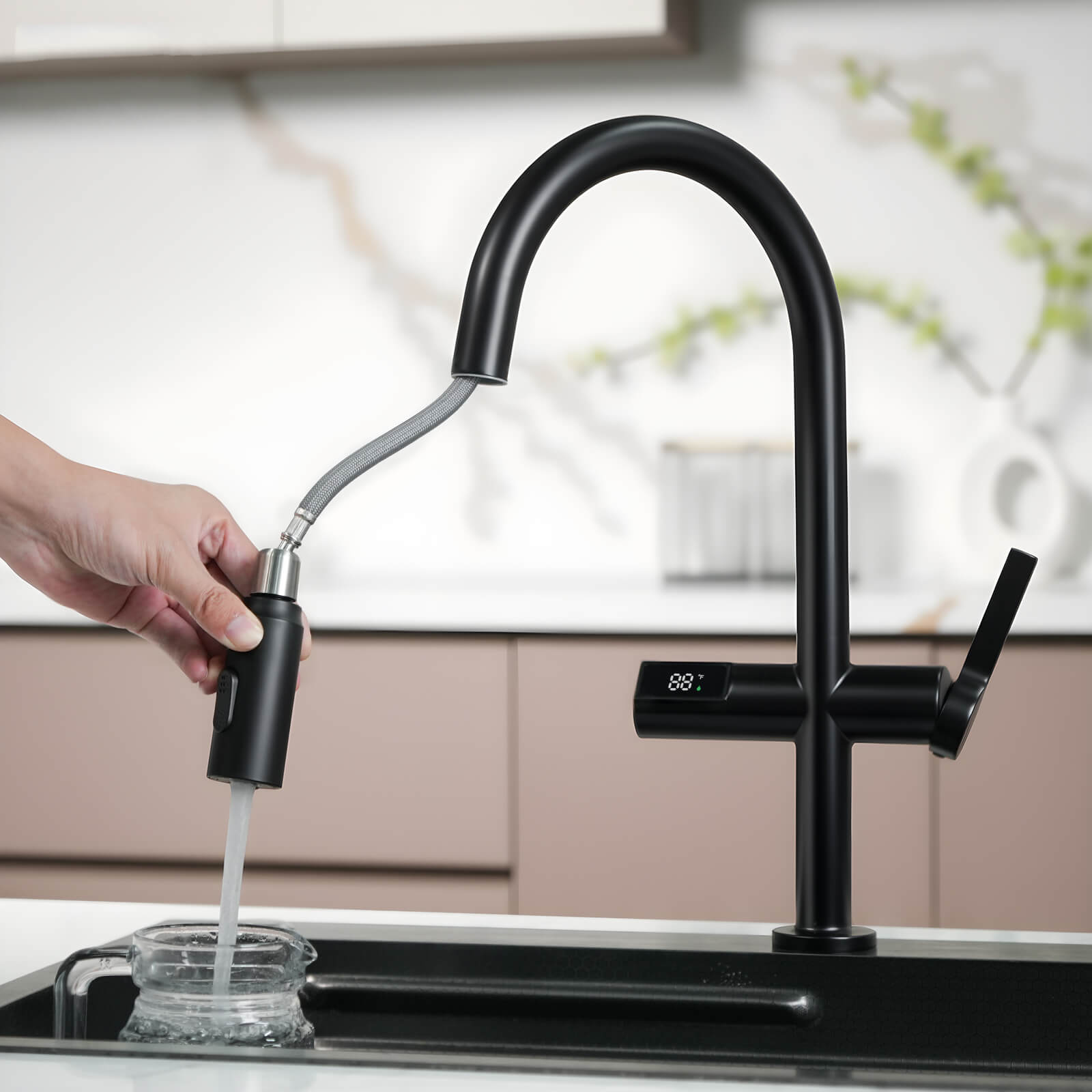 Lefton Touchless Sensor & Pull - Down Kitchen Faucet with Temperature Display - KF2206 - Kitchen Faucets - Lefton Home