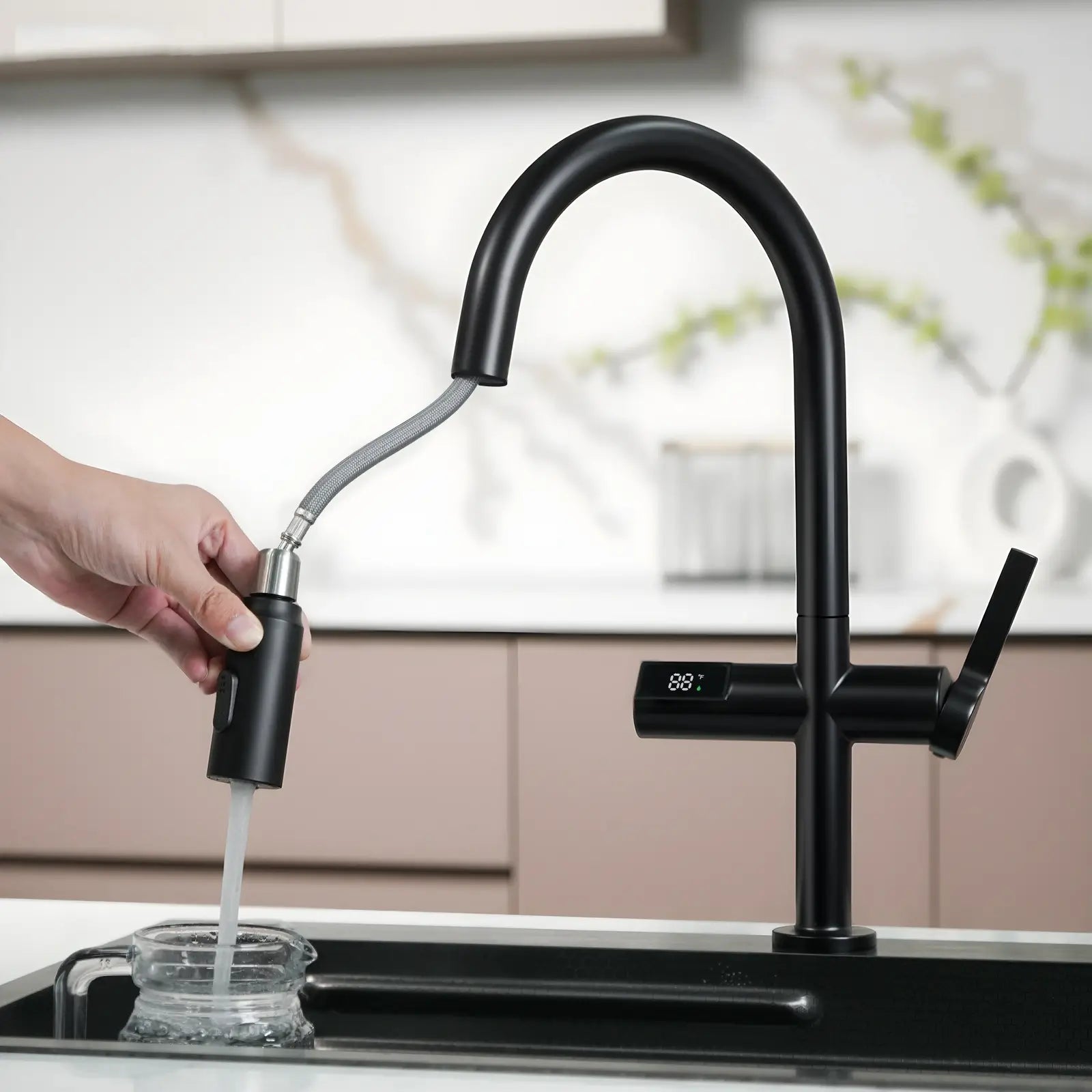 Lefton Touchless Sensor & Pull - Down Kitchen Faucet with Temperature Display - KF2206 - Kitchen Faucets - Lefton Home