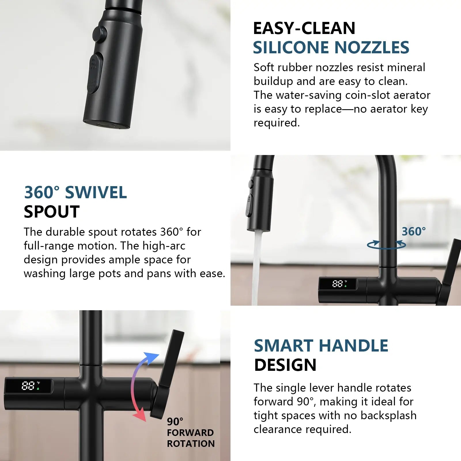 Lefton Touchless Sensor & Pull-Down Kitchen Faucet with Temperature Display-KF2206