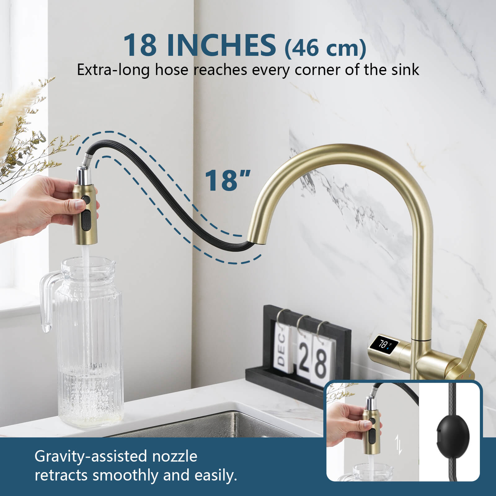 Lefton Touchless Sensor & Pull - Down Kitchen Faucet with Temperature Display - KF2206 - Kitchen Faucets - Lefton Home