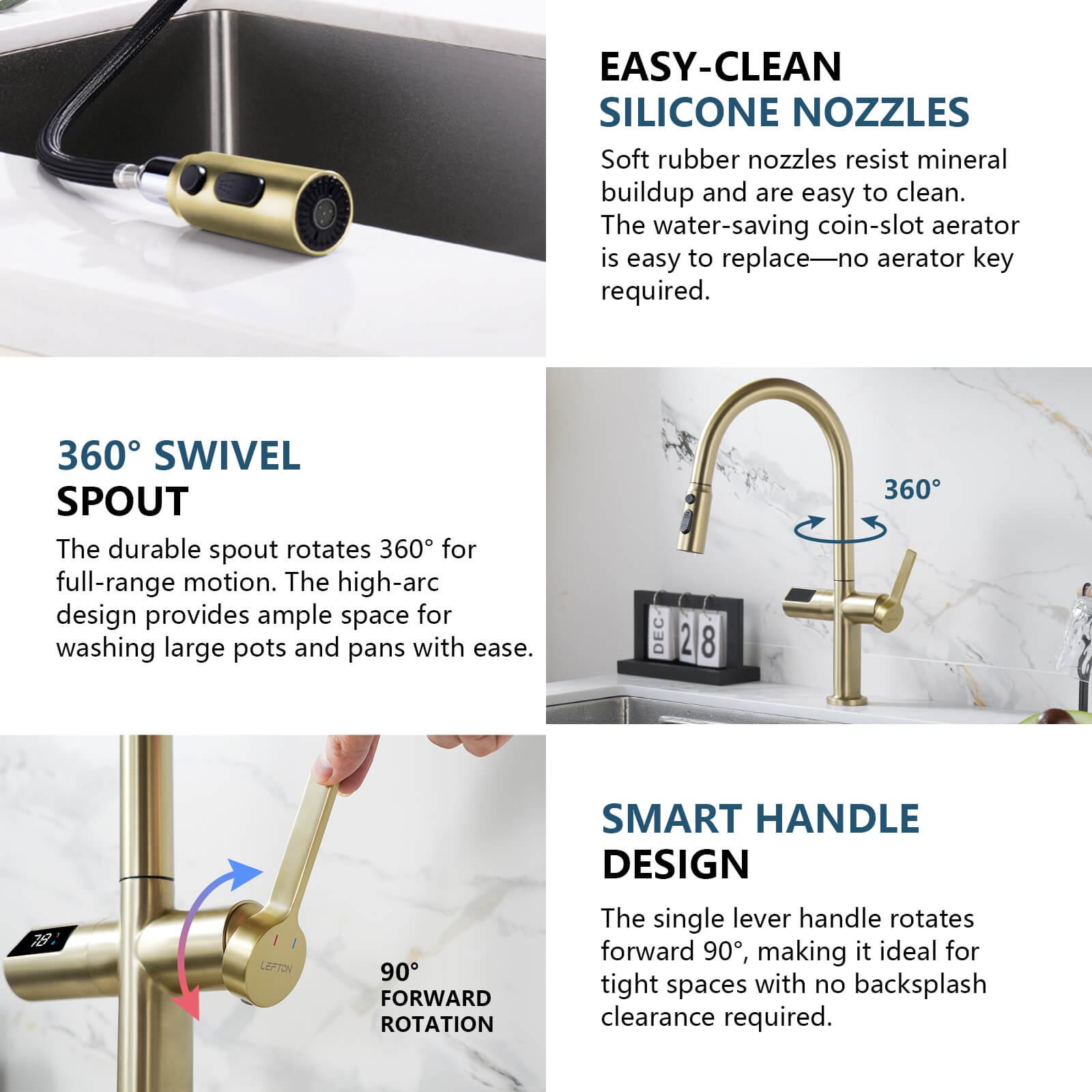 Lefton Touchless Sensor & Pull - Down Kitchen Faucet with Temperature Display - KF2206 - Kitchen Faucets - Lefton Home