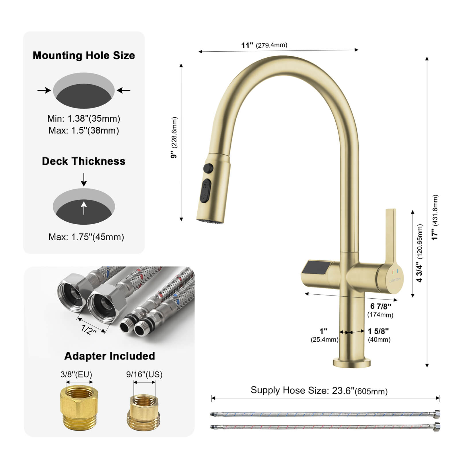 Lefton Touchless Sensor & Pull - Down Kitchen Faucet with Temperature Display - KF2206 - Kitchen Faucets - Lefton Home