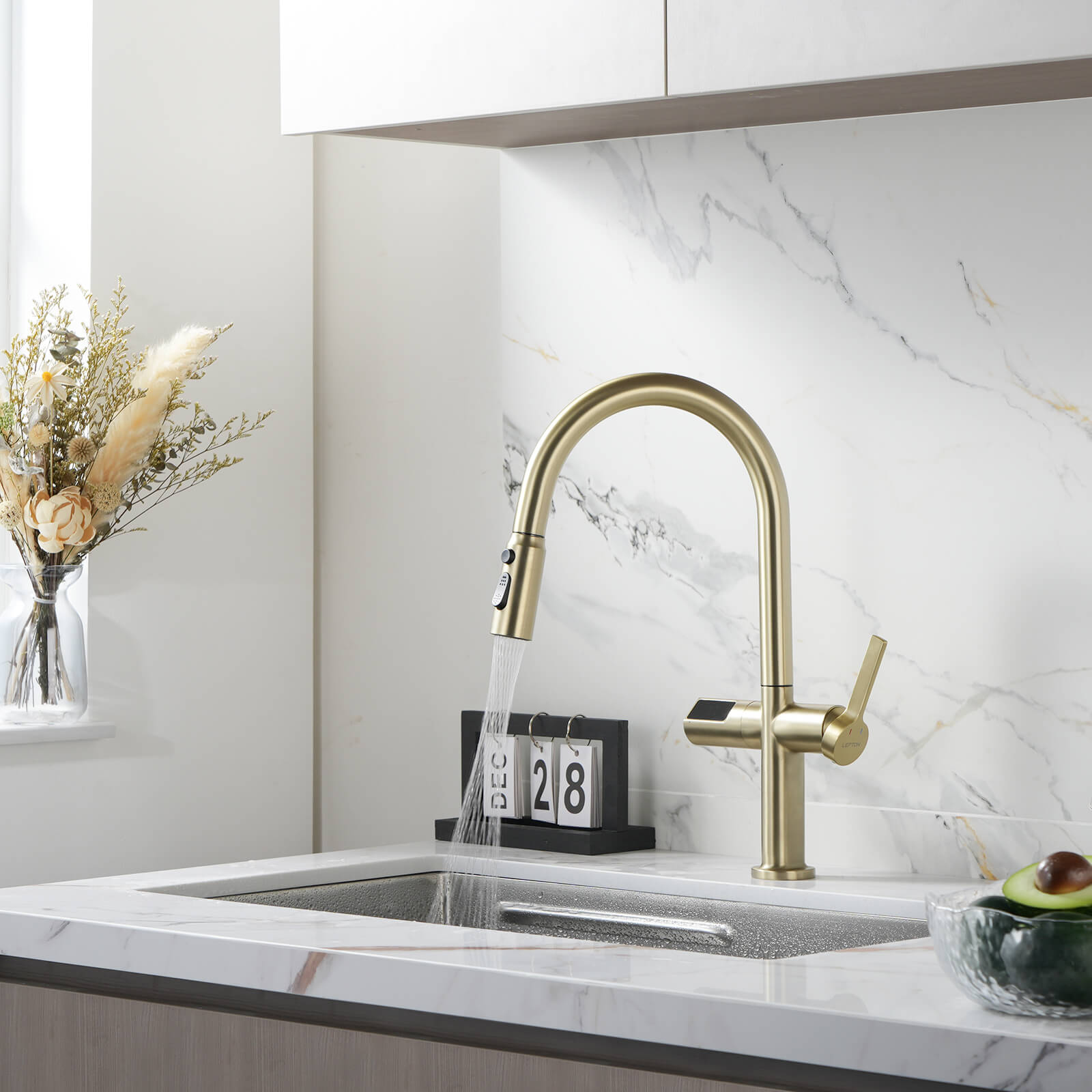 Lefton Touchless Sensor & Pull - Down Kitchen Faucet with Temperature Display - KF2206 - Kitchen Faucets - Lefton Home