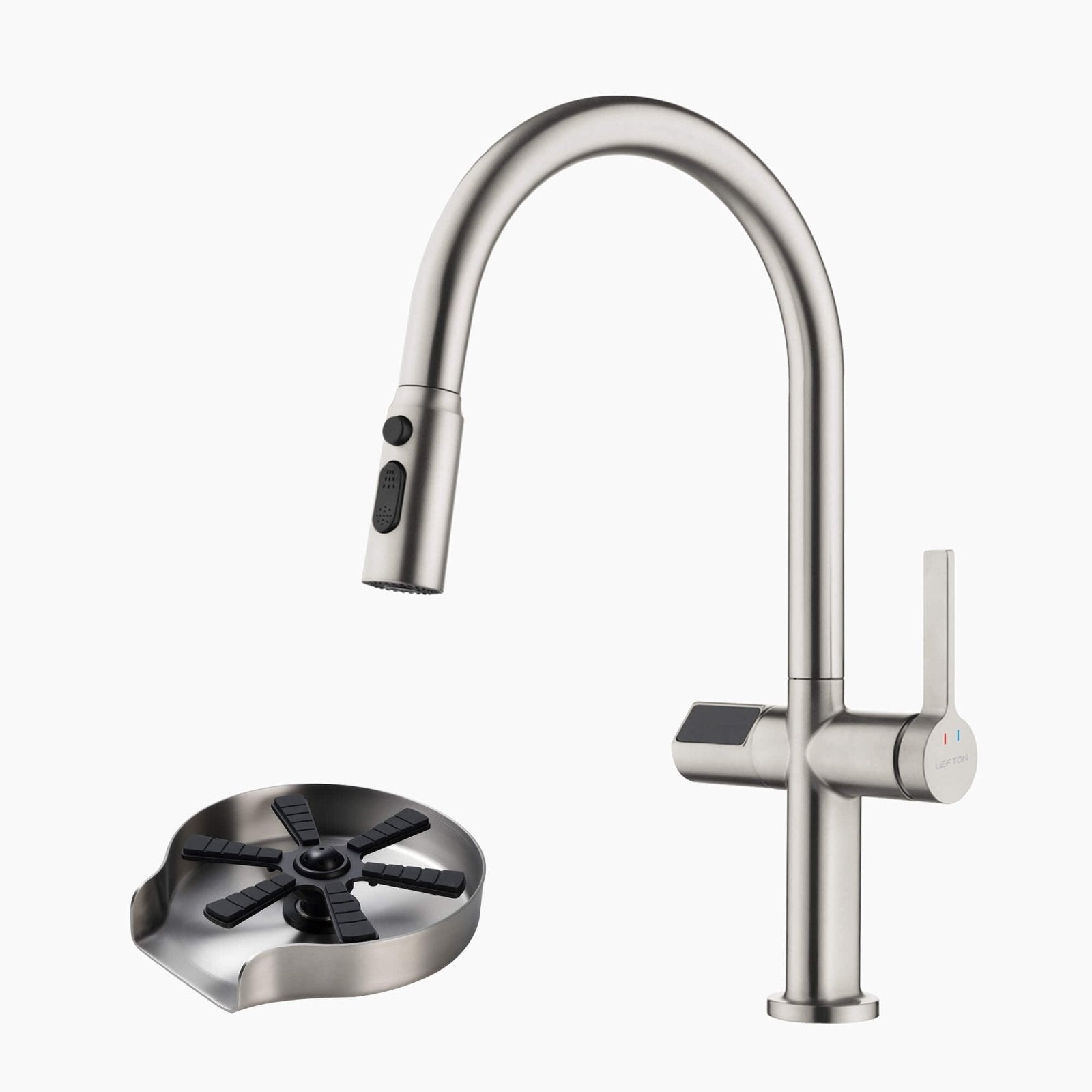Lefton Touchless Sensor & Pull - Down Kitchen Faucet with Temperature Display - KF2206 with Countertop Glass Rinser - KFR2202 - Kitchen Faucets & Glass Rinser - Lefton Home