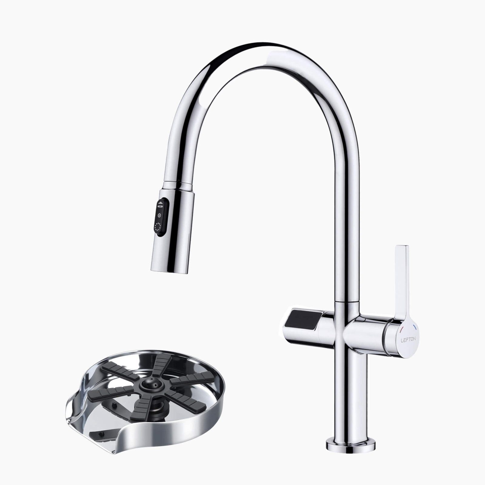 Lefton Touchless Sensor & Pull - Down Kitchen Faucet with Temperature Display - KF2206 with Countertop Glass Rinser - KFR2202 - Kitchen Faucets & Glass Rinser - Lefton Home