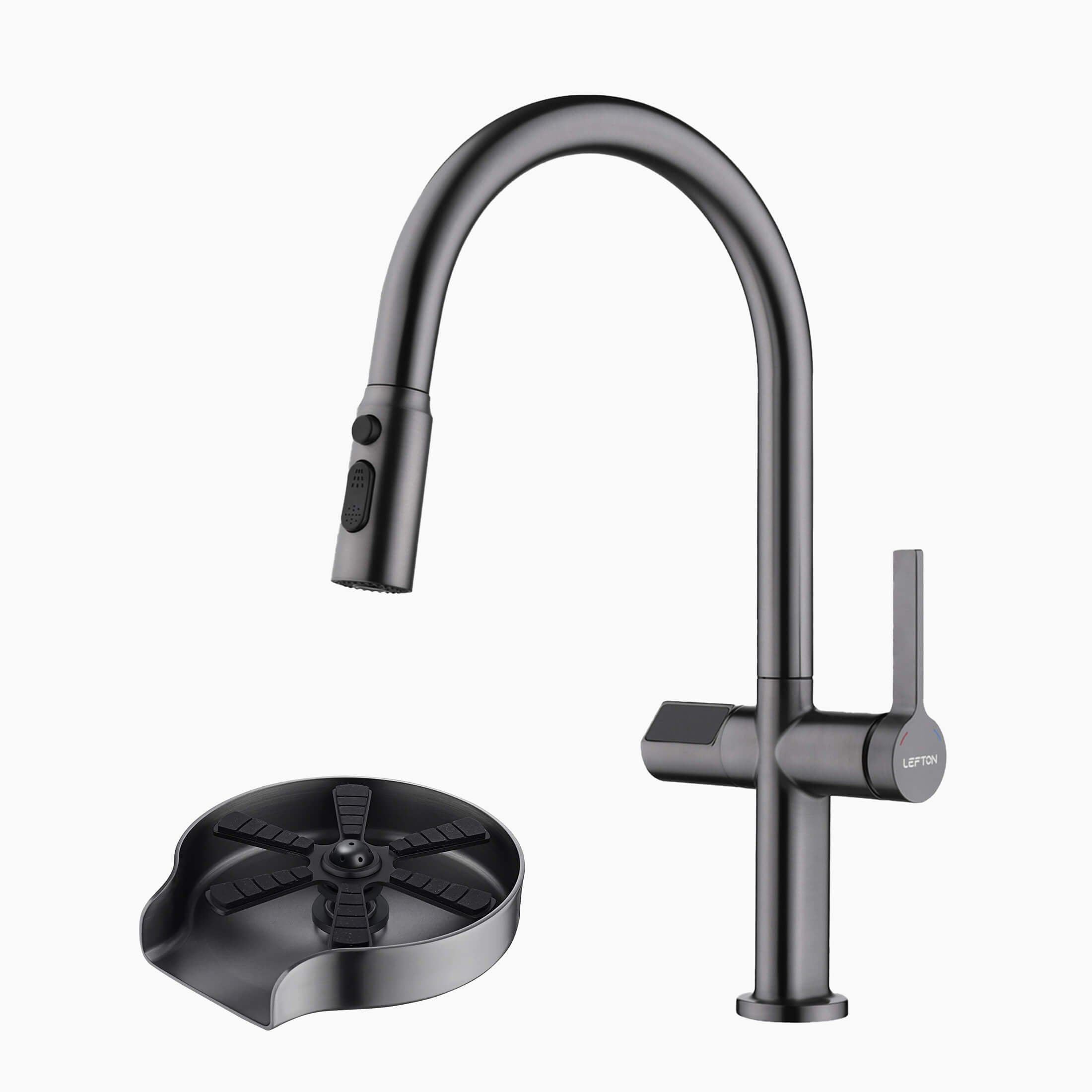 Lefton Touchless Sensor & Pull - Down Kitchen Faucet with Temperature Display - KF2206 with Countertop Glass Rinser - KFR2202 - Kitchen Faucets & Glass Rinser - Lefton Home