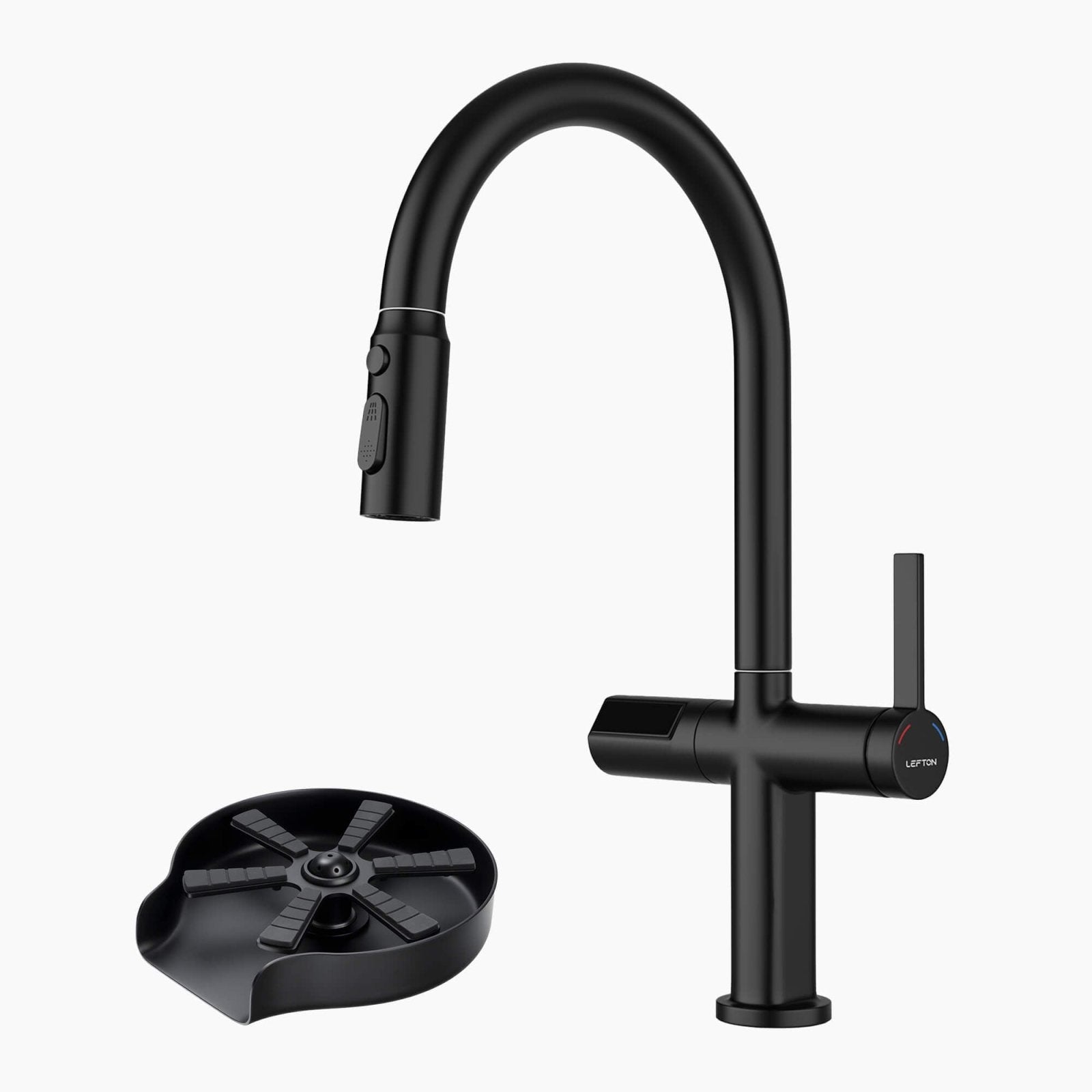 Lefton Touchless Sensor & Pull - Down Kitchen Faucet with Temperature Display - KF2206 with Countertop Glass Rinser - KFR2202 - Kitchen Faucets & Glass Rinser - Lefton Home