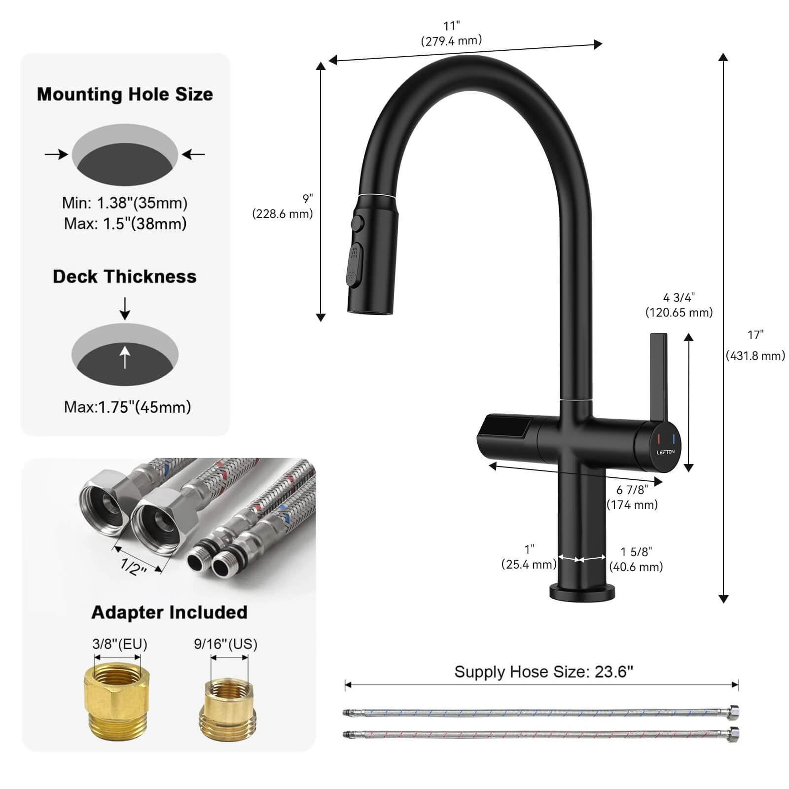 Lefton Touchless Sensor & Pull - Down Kitchen Faucet with Temperature Display - KF2206 with Countertop Glass Rinser - KFR2202 - Kitchen Faucets & Glass Rinser - Lefton Home