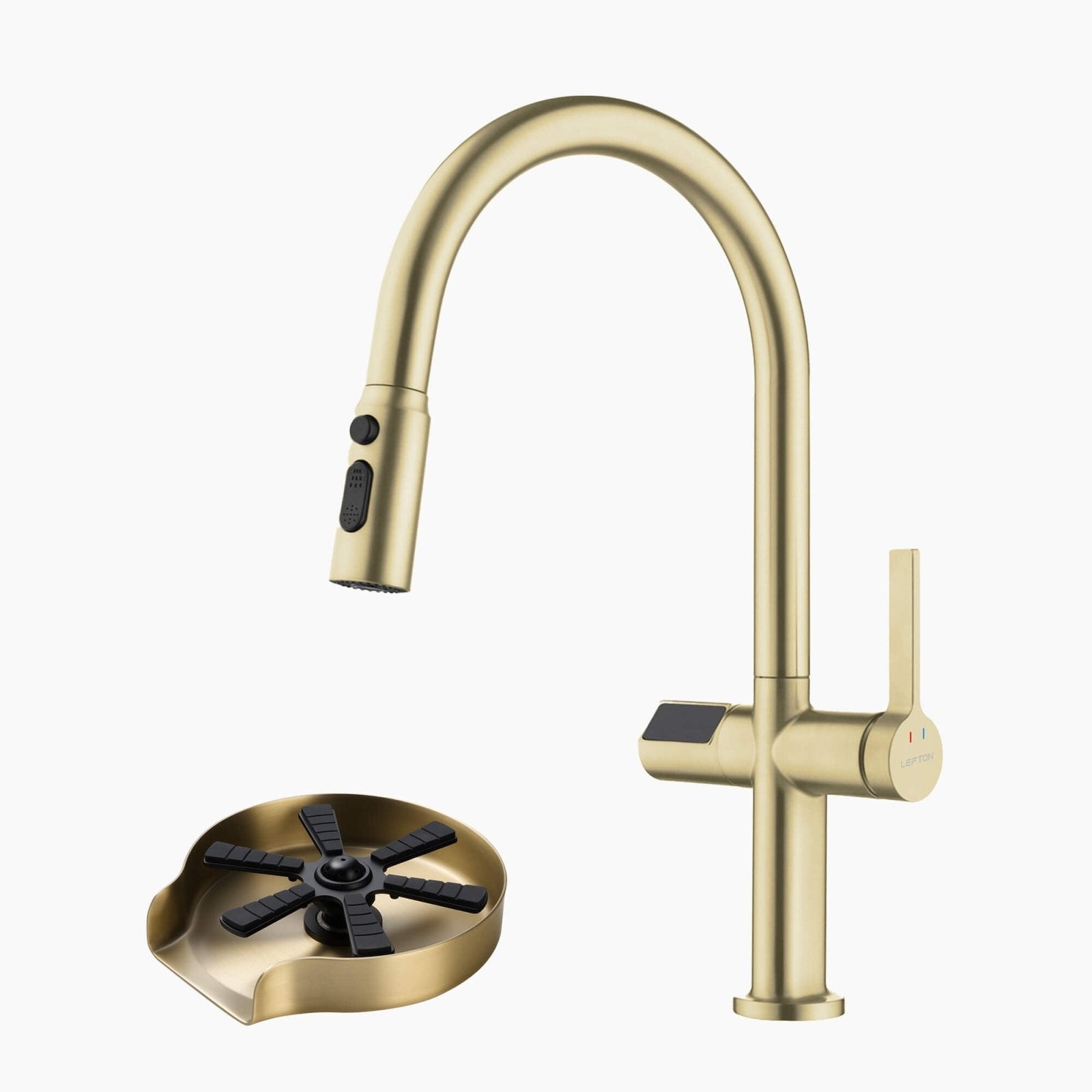 Lefton Touchless Sensor & Pull - Down Kitchen Faucet with Temperature Display - KF2206 with Countertop Glass Rinser - KFR2202 - Kitchen Faucets & Glass Rinser - Lefton Home