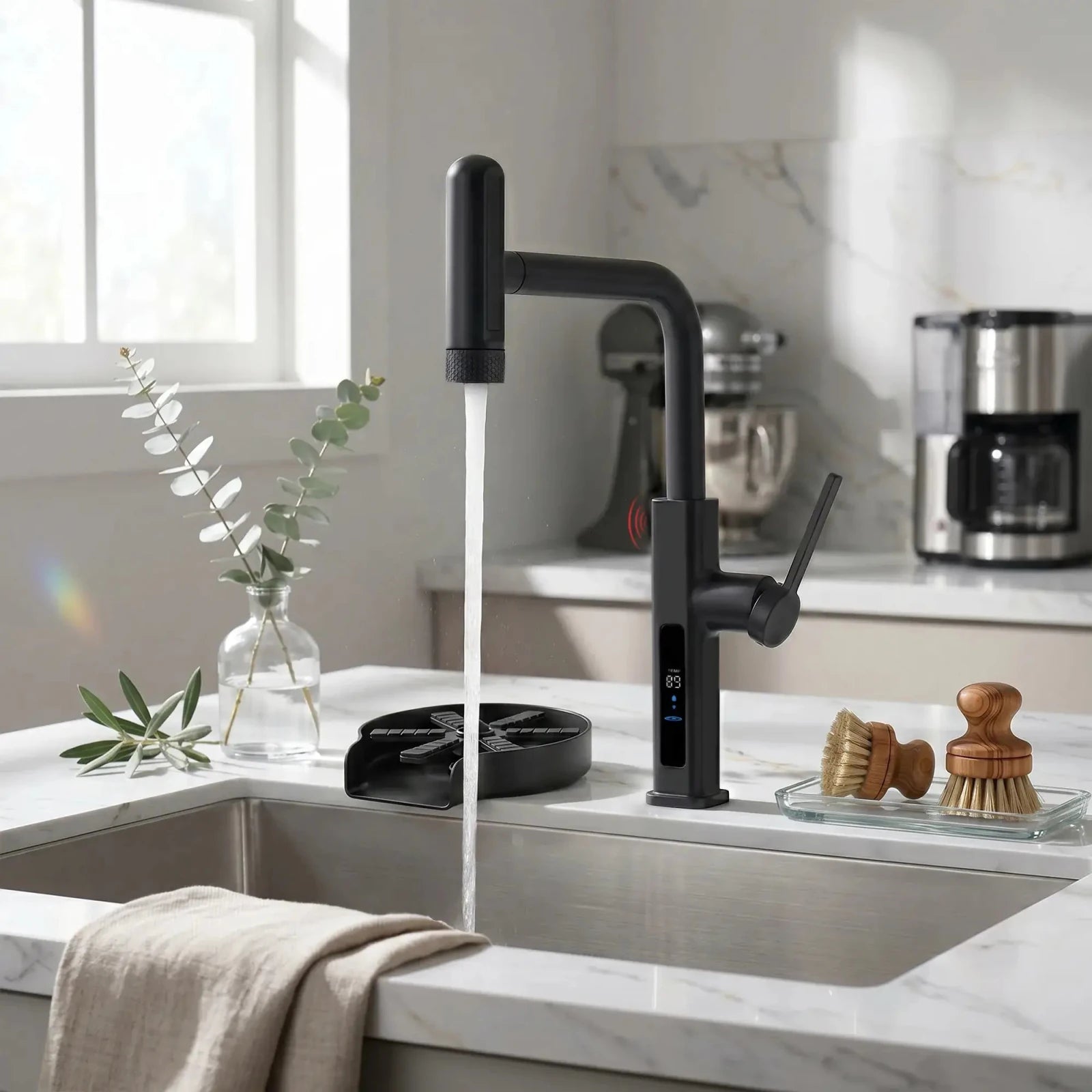 Lefton Touchless Waterfall Kitchen Faucet - KF2209 - PRO with Countertop Glass Rinser - KFR2202 - Kitchen Faucets - Lefton Home