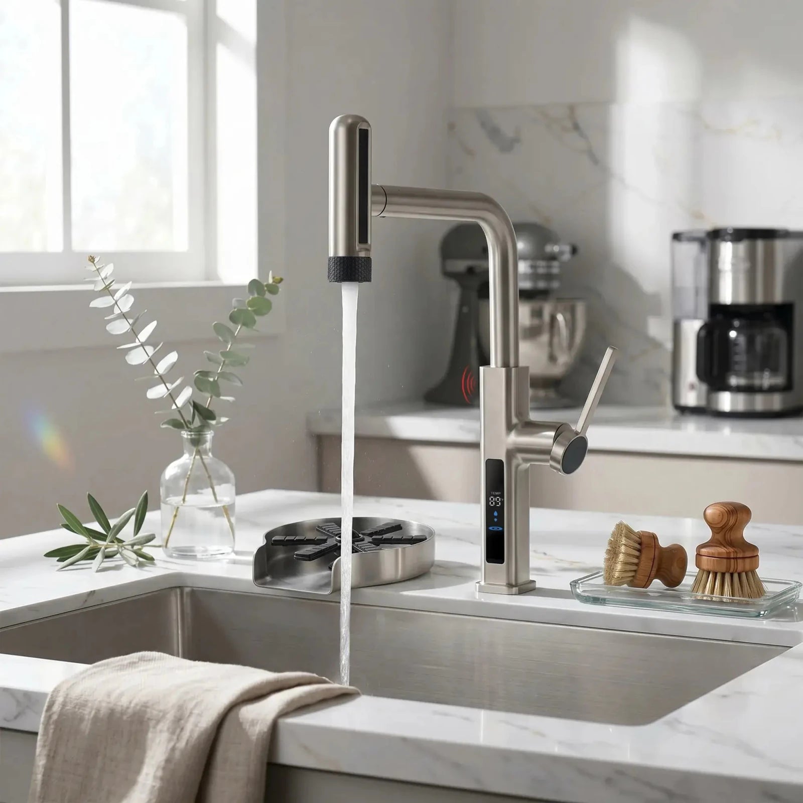 Lefton Touchless Waterfall Kitchen Faucet - KF2209 - PRO with Countertop Glass Rinser - KFR2202 - Kitchen Faucets - Lefton Home