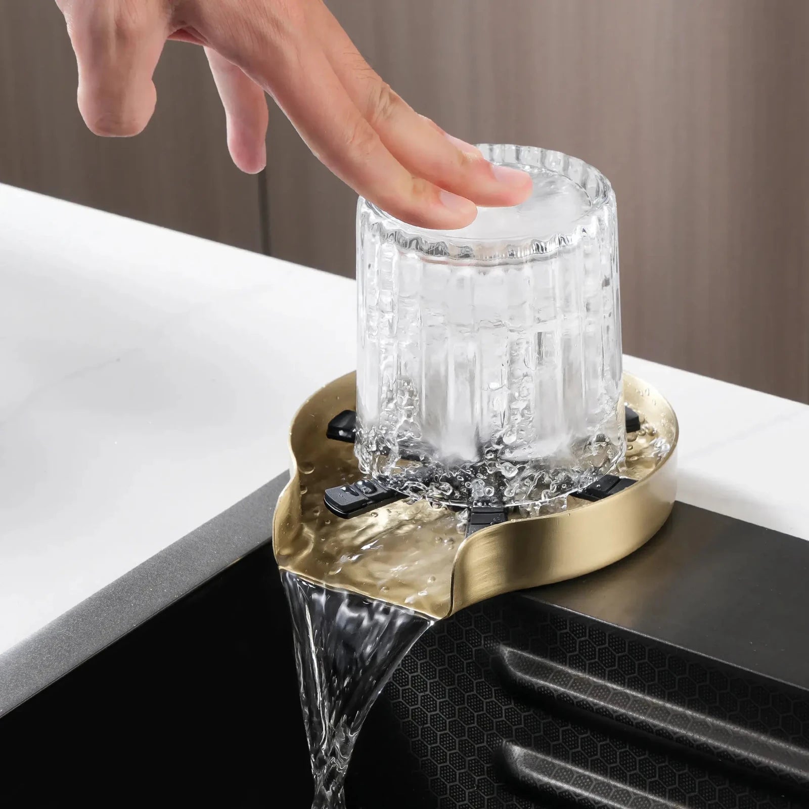 Lefton Touchless Waterfall Kitchen Faucet - KF2209 - PRO with Countertop Glass Rinser - KFR2202 - Kitchen Faucets - Lefton Home
