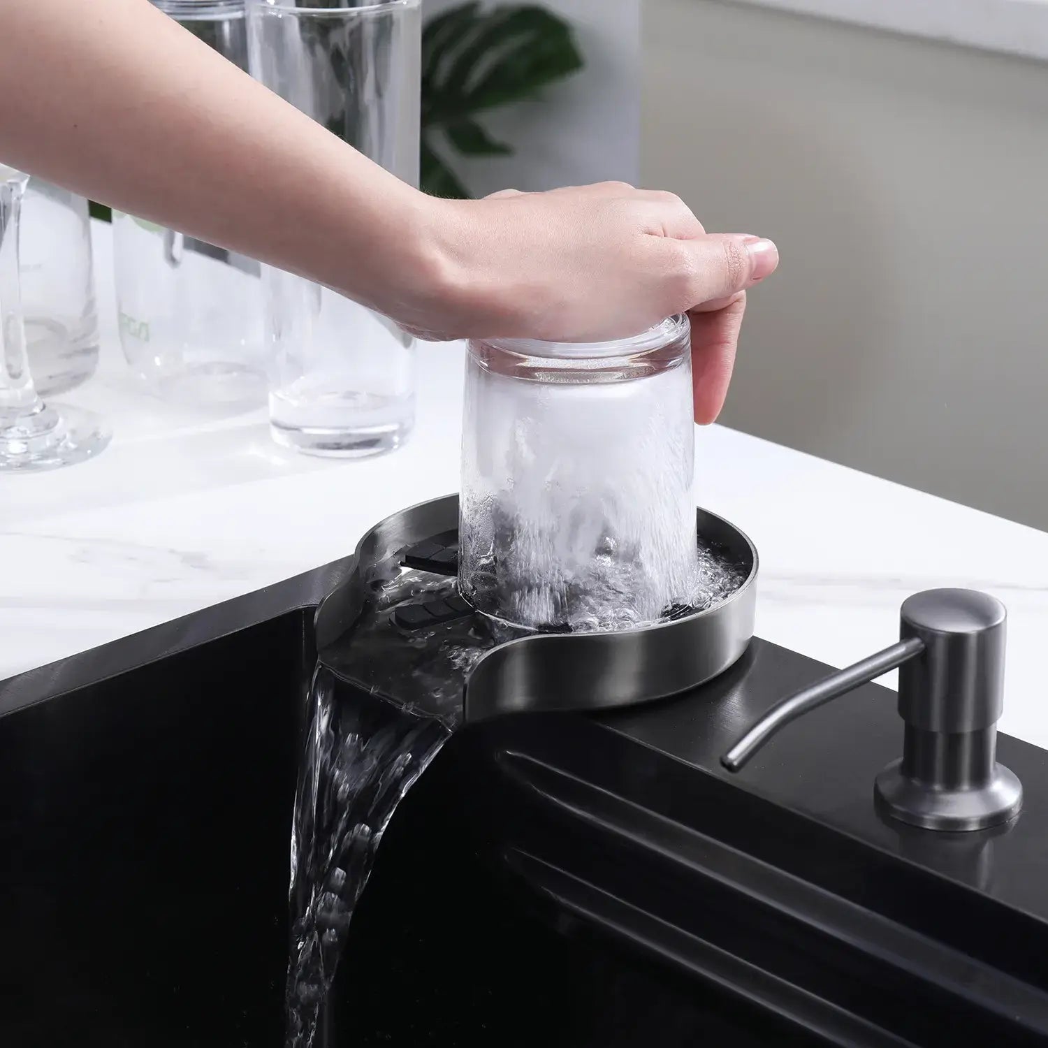 Lefton Touchless Waterfall Kitchen Faucet - KF2209 - PRO with Countertop Glass Rinser - KFR2202 - Kitchen Faucets - Lefton Home