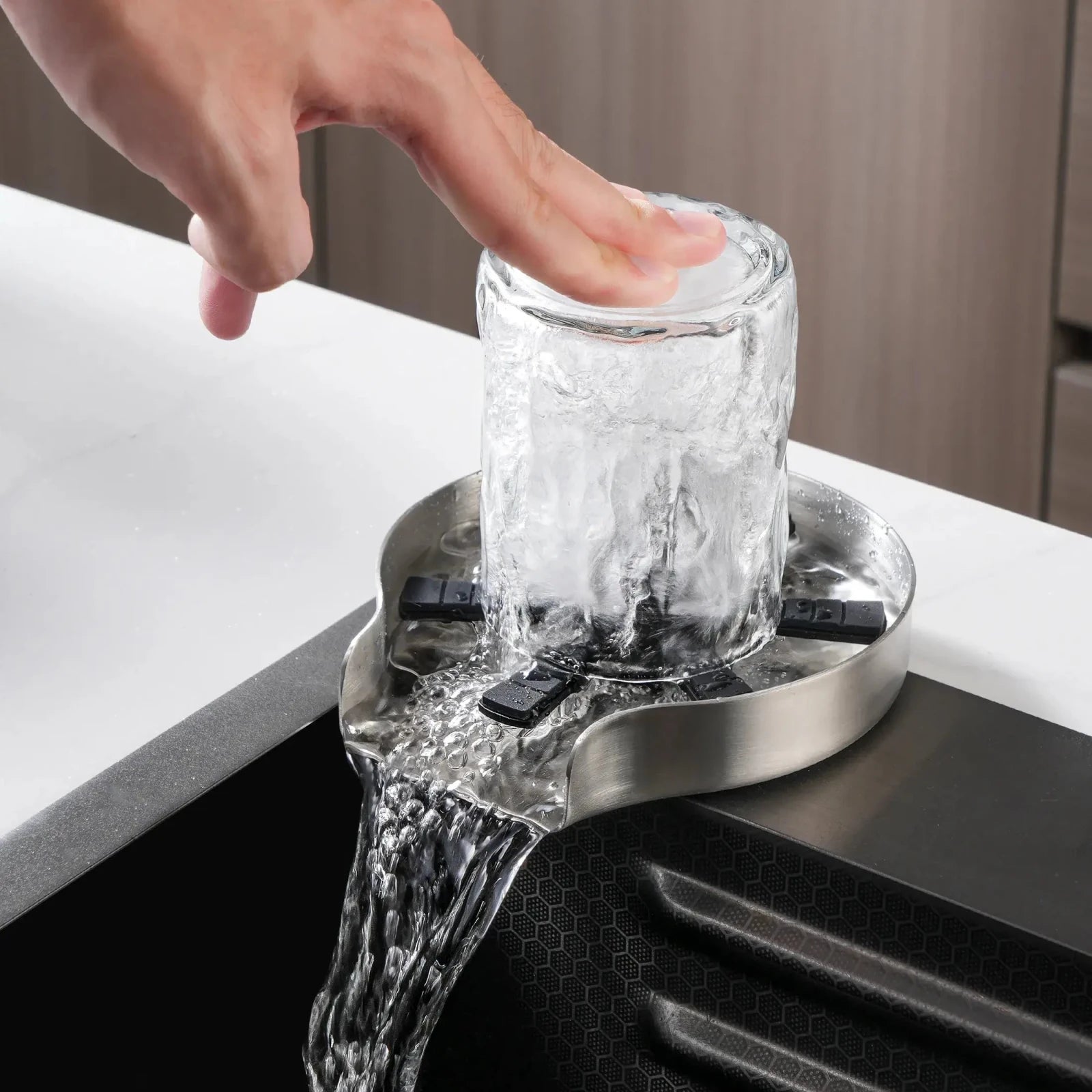 Lefton Touchless Waterfall Kitchen Faucet - KF2209 - PRO with Countertop Glass Rinser - KFR2202 - Kitchen Faucets - Lefton Home