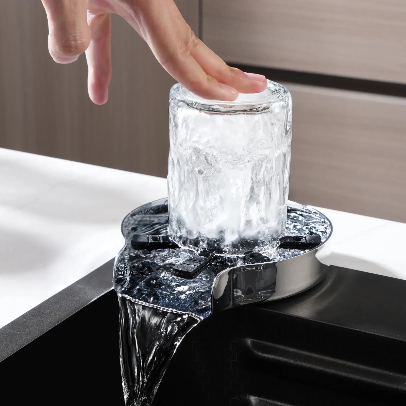 Lefton Touchless Waterfall Kitchen Faucet - KF2209 - PRO with Countertop Glass Rinser - KFR2202 - Kitchen Faucets - Lefton Home