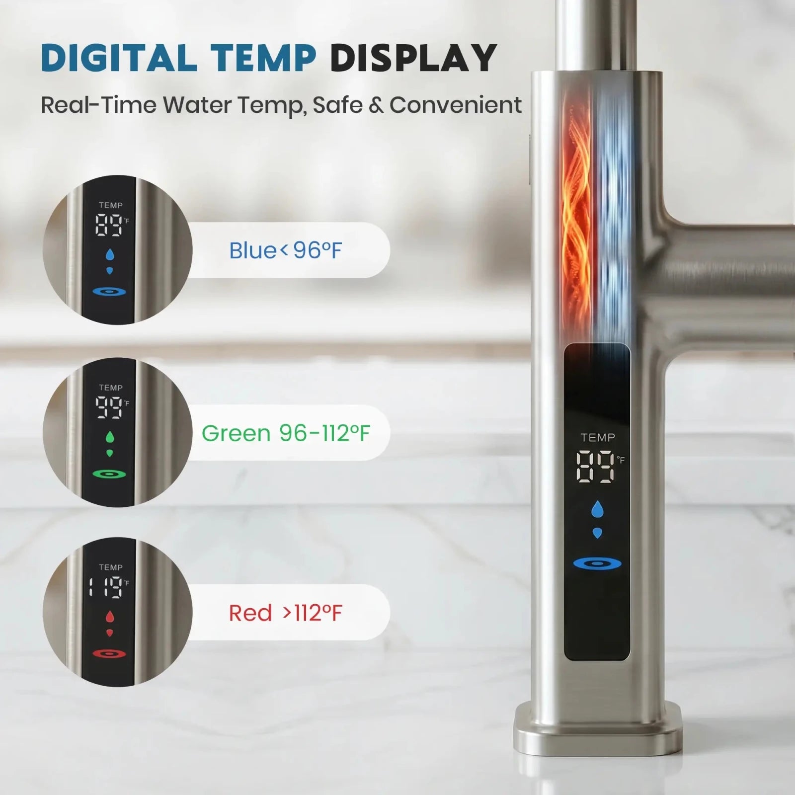 Lefton Touchless Waterfall & Pull - Out Kitchen Faucet with Temperature Display & 6 - Mode Spray - KF2209 - PRO - Kitchen Faucets - Lefton Home