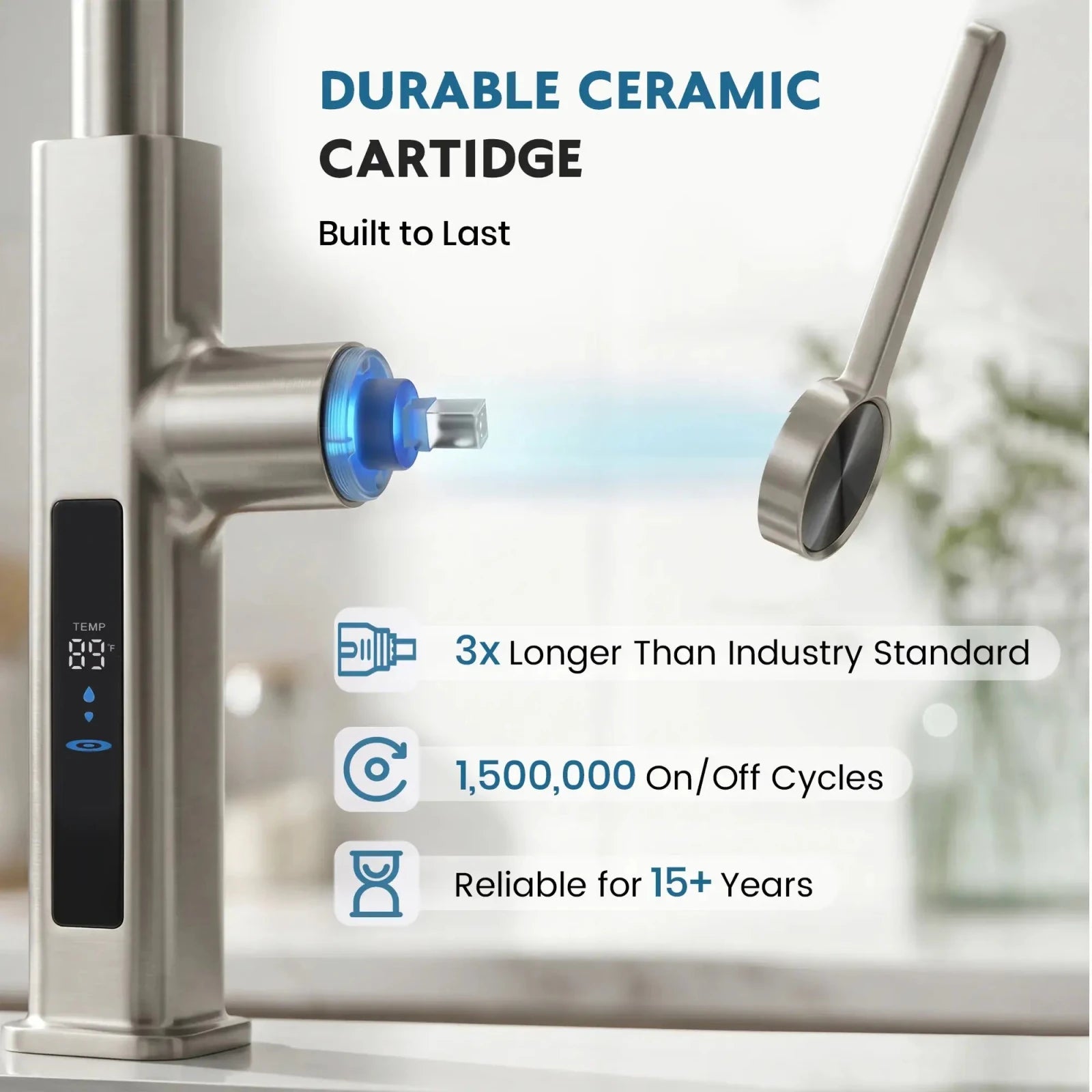 Lefton Touchless Waterfall & Pull - Out Kitchen Faucet with Temperature Display & 6 - Mode Spray - KF2209 - PRO - Kitchen Faucets - Lefton Home