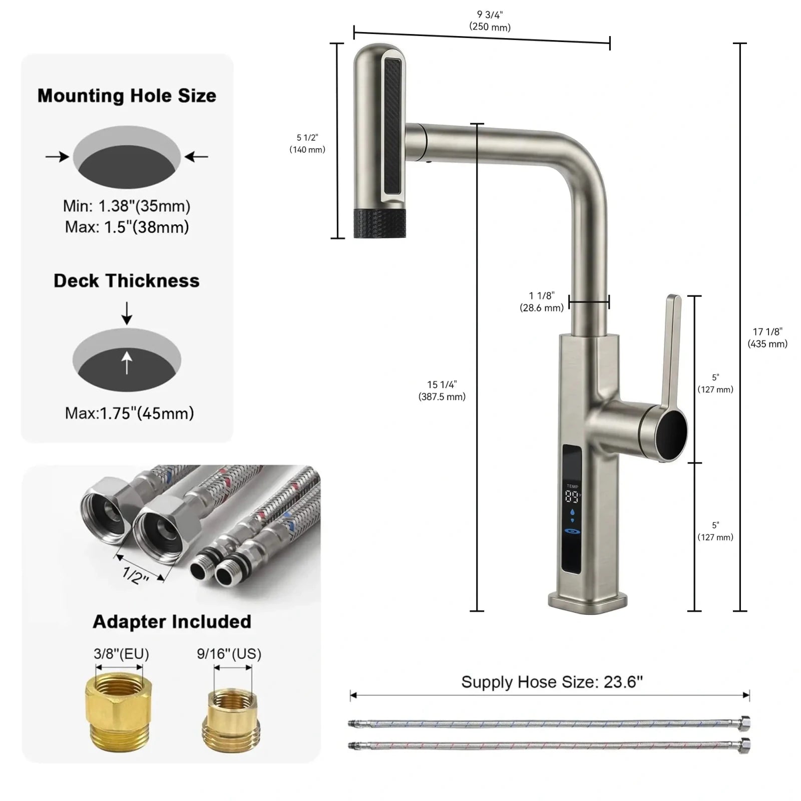 Lefton Touchless Waterfall & Pull - Out Kitchen Faucet with Temperature Display & 6 - Mode Spray - KF2209 - PRO - Kitchen Faucets - Lefton Home