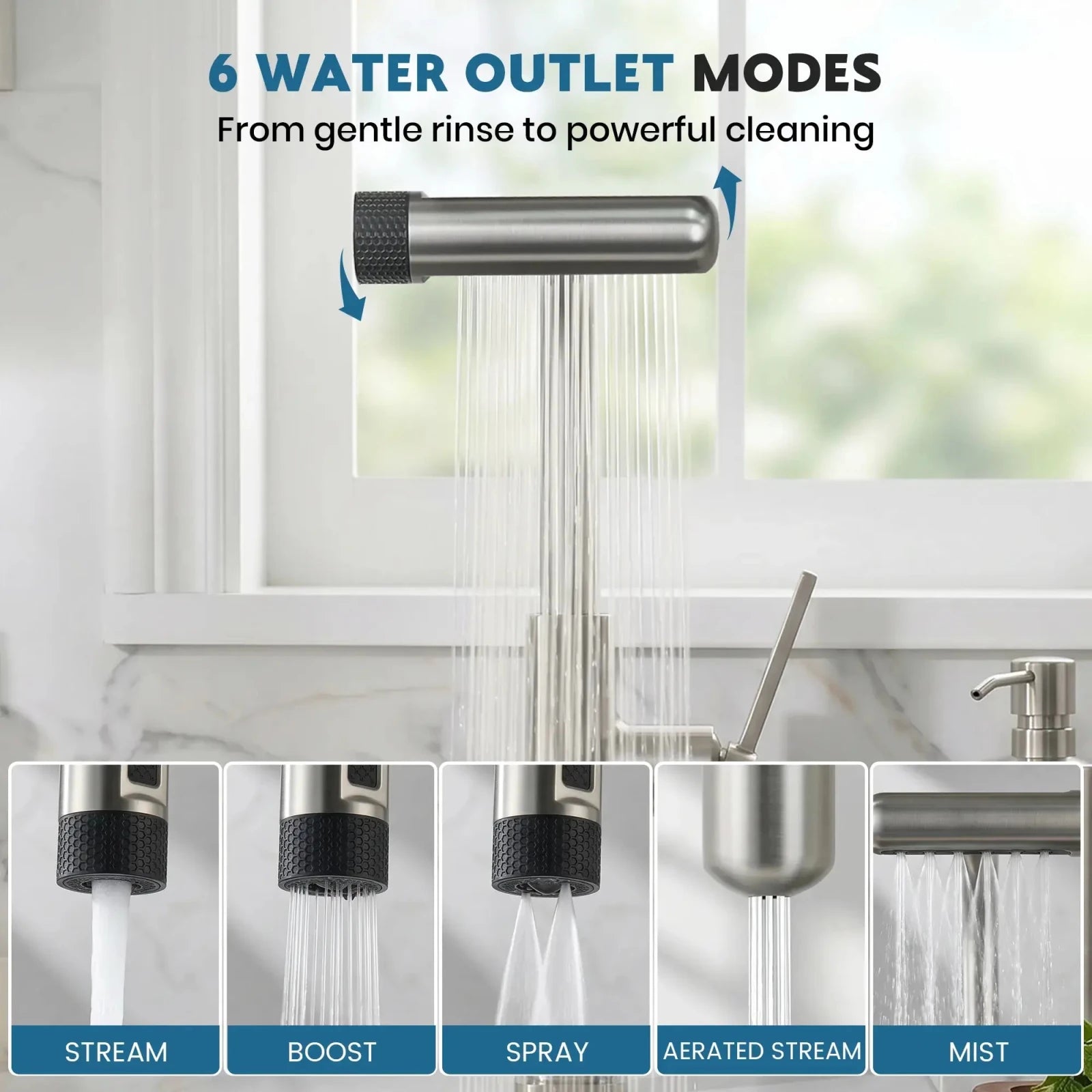 Lefton Touchless Waterfall & Pull - Out Kitchen Faucet with Temperature Display & 6 - Mode Spray - KF2209 - PRO - Kitchen Faucets - Lefton Home