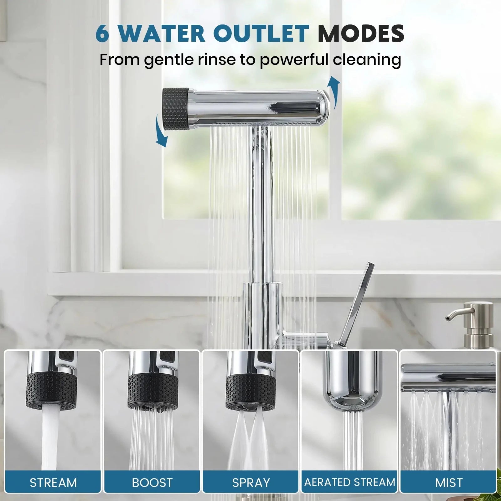 Lefton Touchless Waterfall & Pull - Out Kitchen Faucet with Temperature Display & 6 - Mode Spray - KF2209 - PRO - Kitchen Faucets - Lefton Home