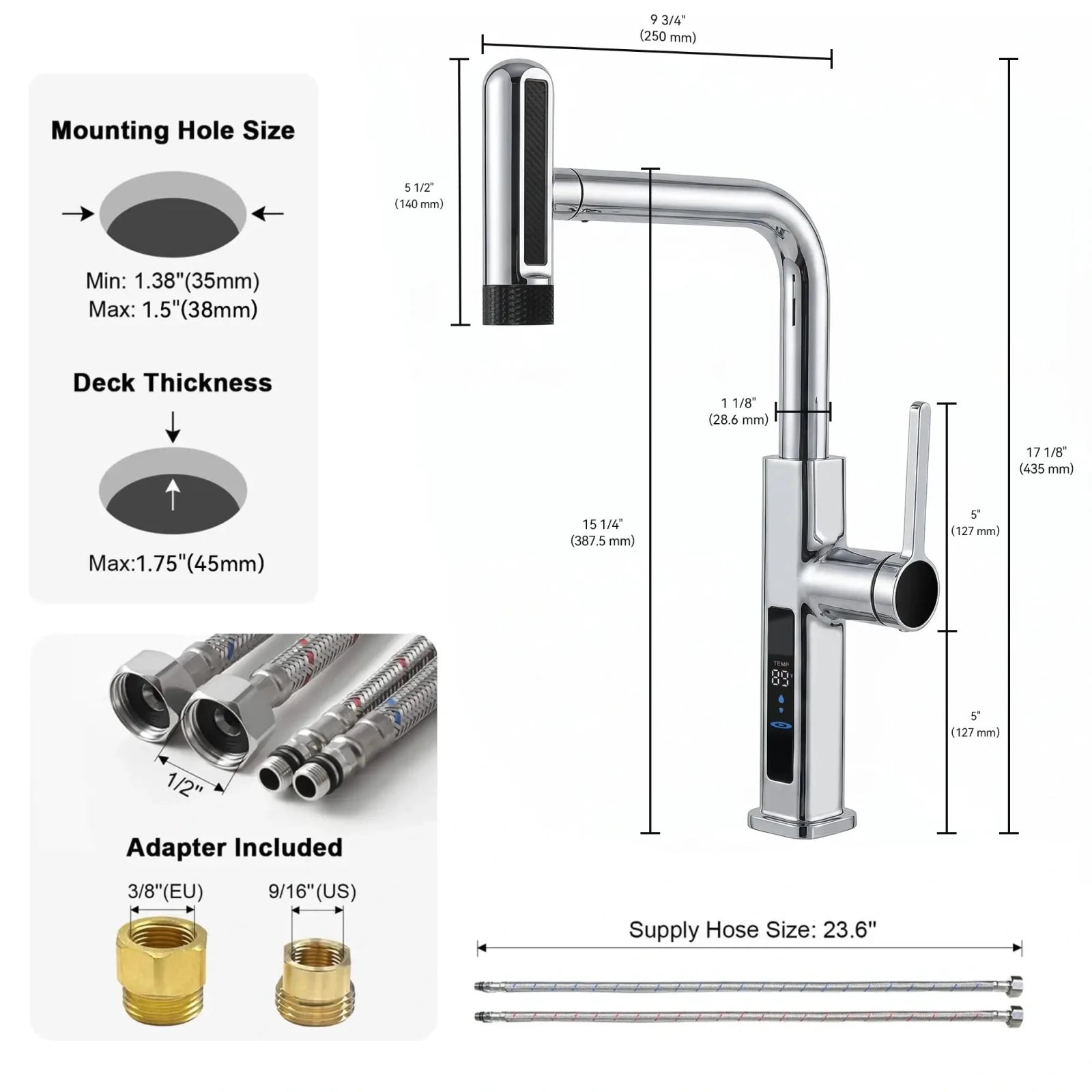 Lefton Touchless Waterfall & Pull - Out Kitchen Faucet with Temperature Display & 6 - Mode Spray - KF2209 - PRO - Kitchen Faucets - Lefton Home