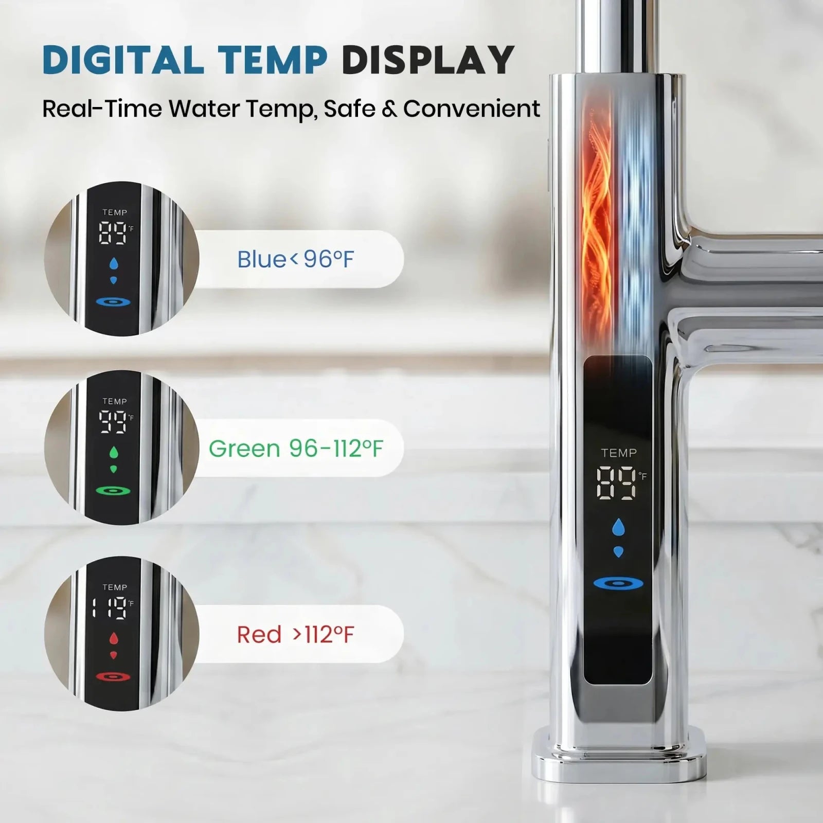 Lefton Touchless Waterfall & Pull - Out Kitchen Faucet with Temperature Display & 6 - Mode Spray - KF2209 - PRO - Kitchen Faucets - Lefton Home