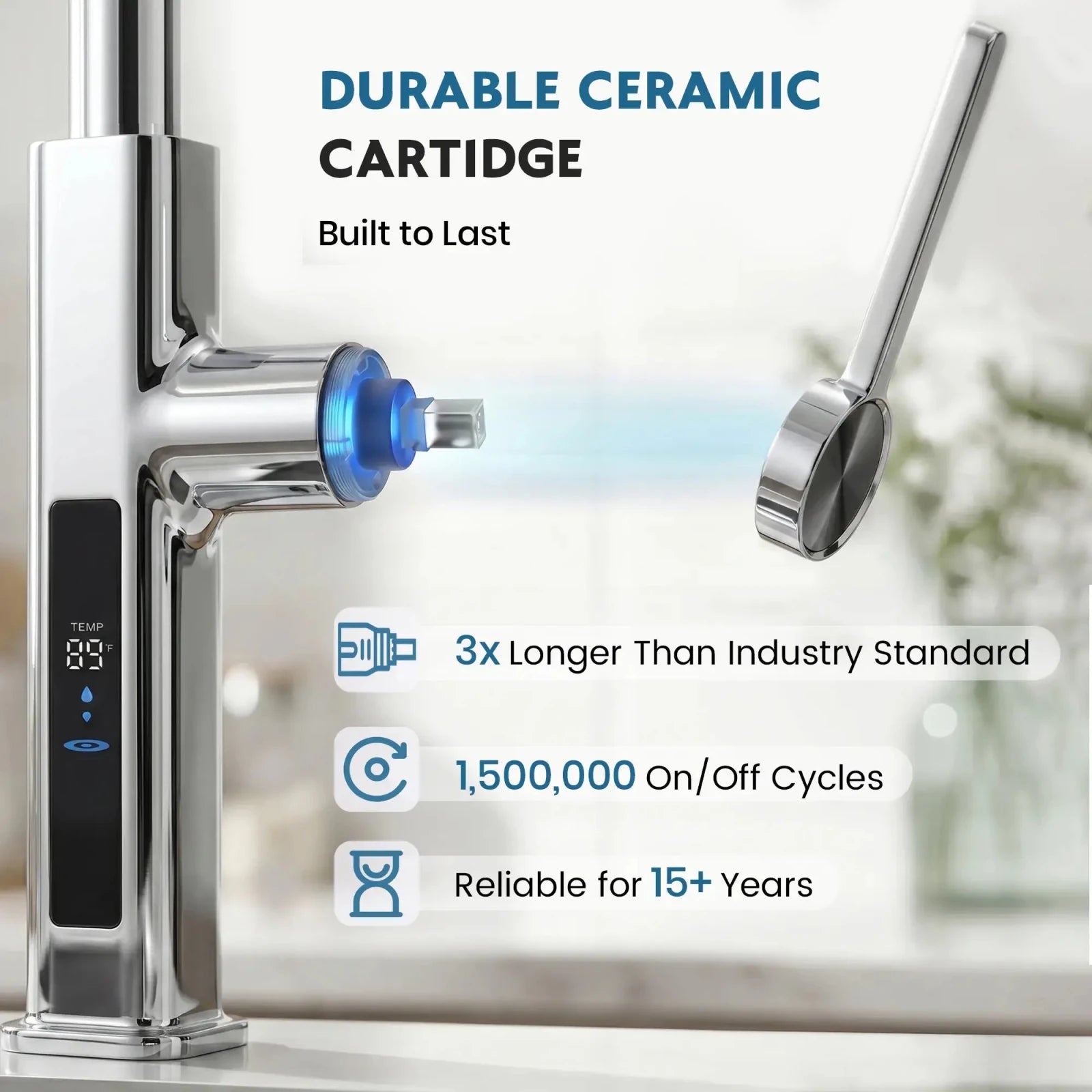 Lefton Touchless Waterfall & Pull - Out Kitchen Faucet with Temperature Display & 6 - Mode Spray - KF2209 - PRO - Kitchen Faucets - Lefton Home