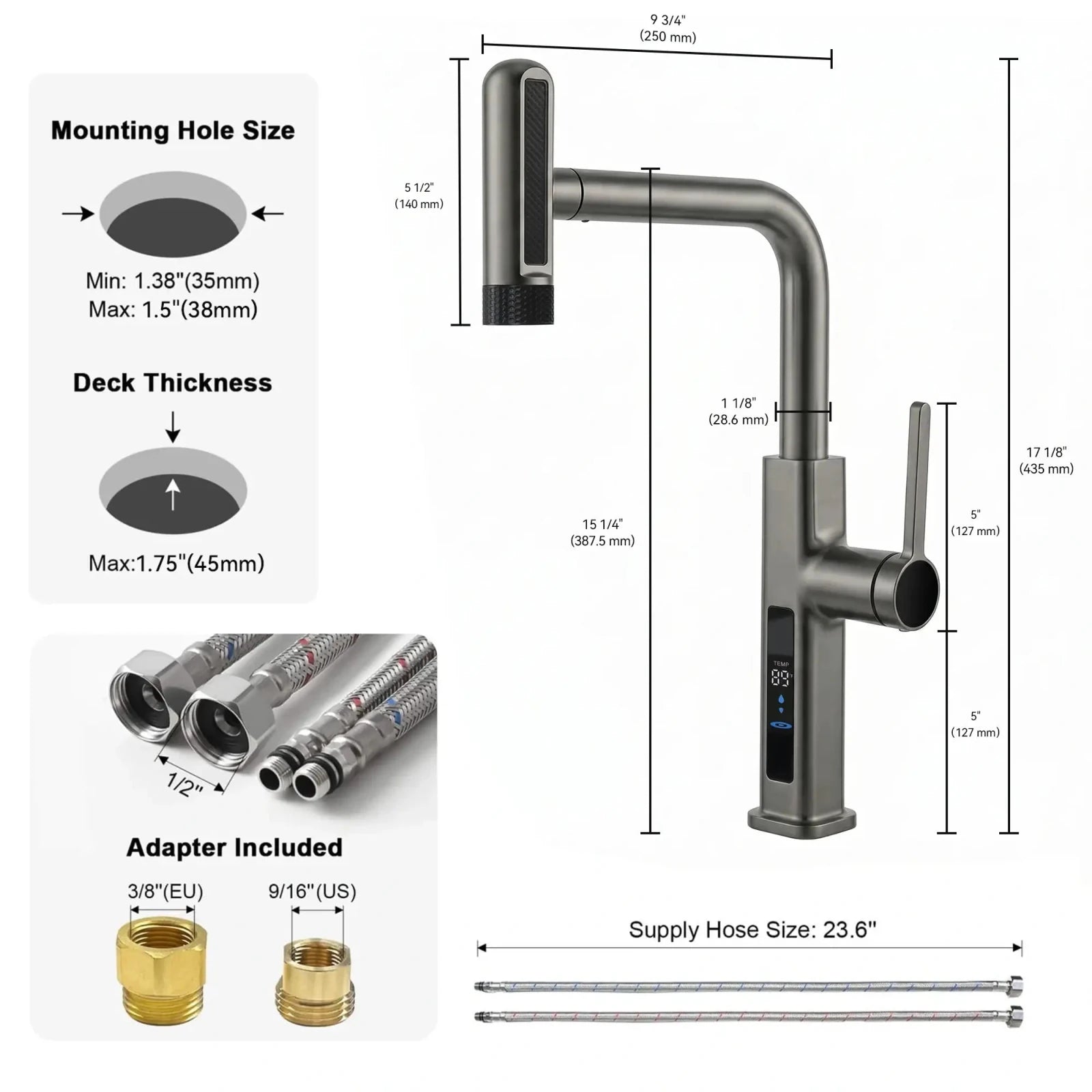 Lefton Touchless Waterfall & Pull - Out Kitchen Faucet with Temperature Display & 6 - Mode Spray - KF2209 - PRO - Kitchen Faucets - Lefton Home