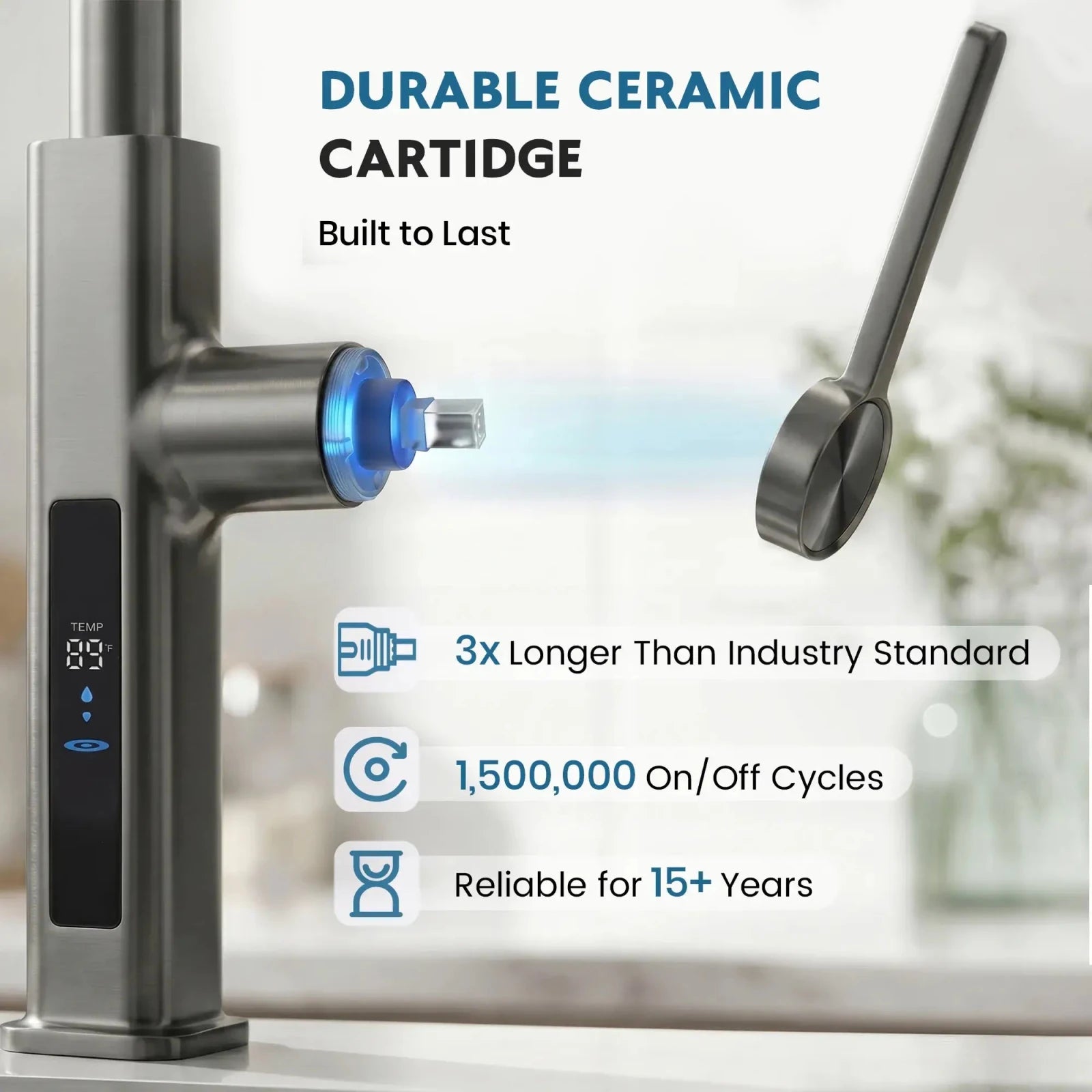 Lefton Touchless Waterfall & Pull - Out Kitchen Faucet with Temperature Display & 6 - Mode Spray - KF2209 - PRO - Kitchen Faucets - Lefton Home
