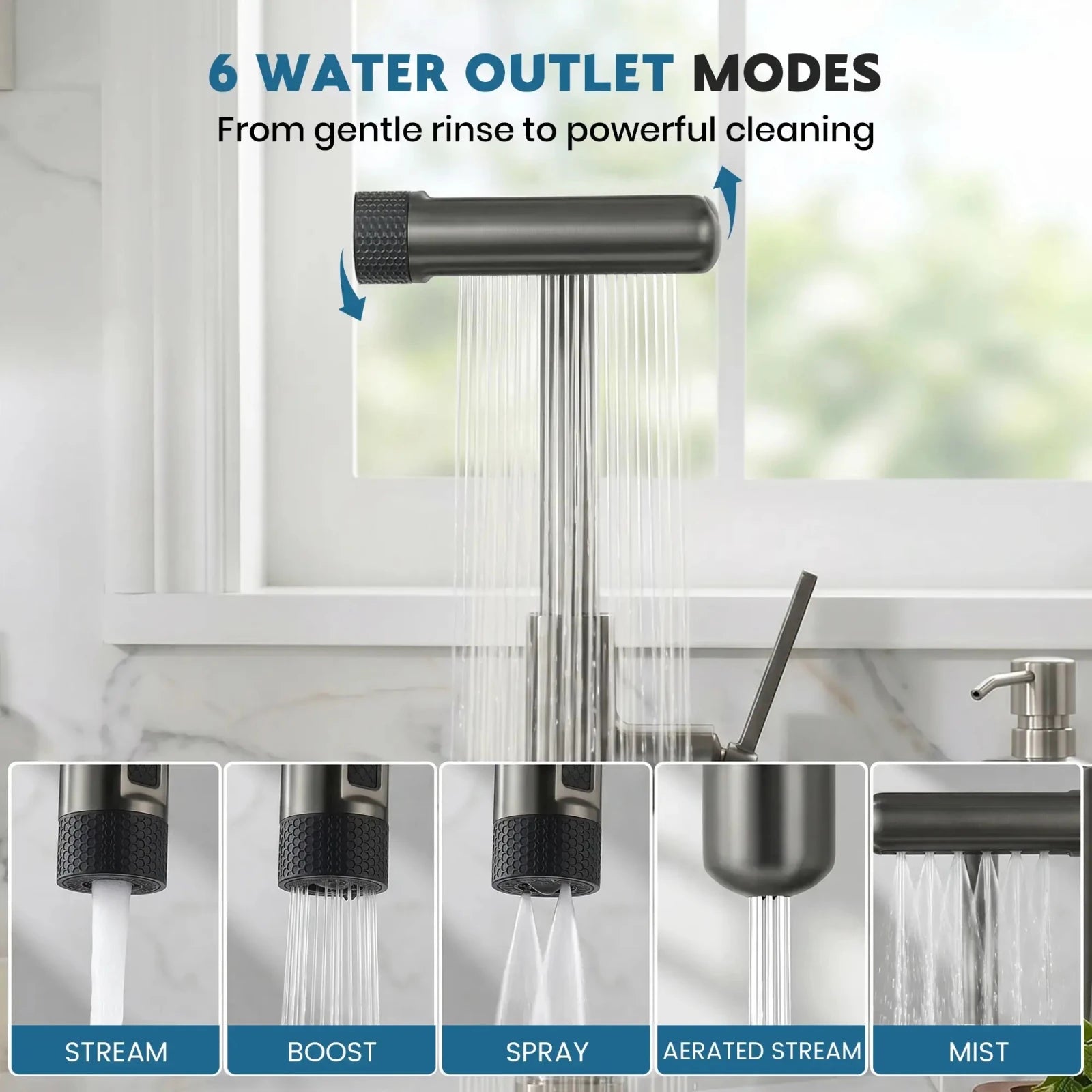 Lefton Touchless Waterfall & Pull - Out Kitchen Faucet with Temperature Display & 6 - Mode Spray - KF2209 - PRO - Kitchen Faucets - Lefton Home