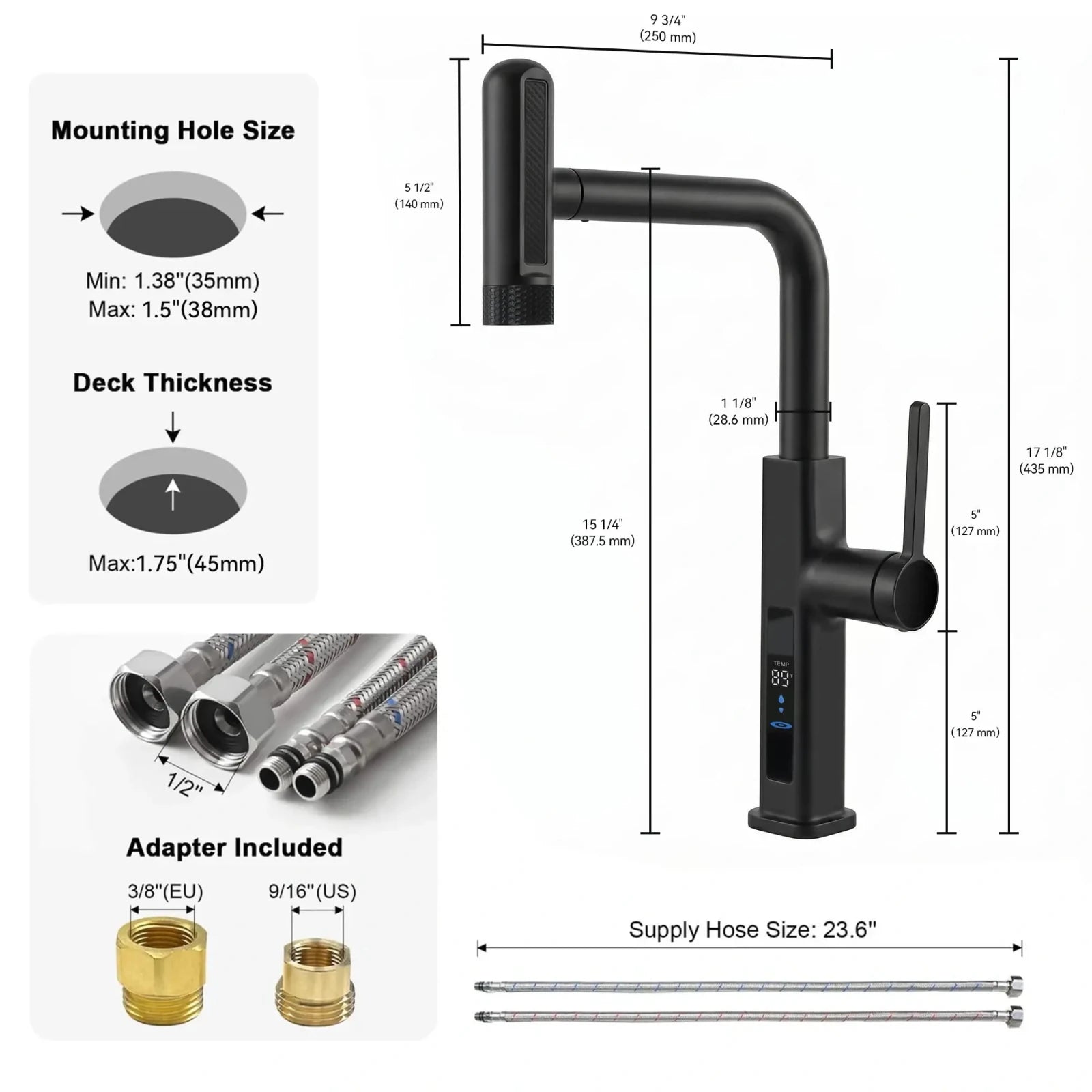 Lefton Touchless Waterfall & Pull - Out Kitchen Faucet with Temperature Display & 6 - Mode Spray - KF2209 - PRO - Kitchen Faucets - Lefton Home