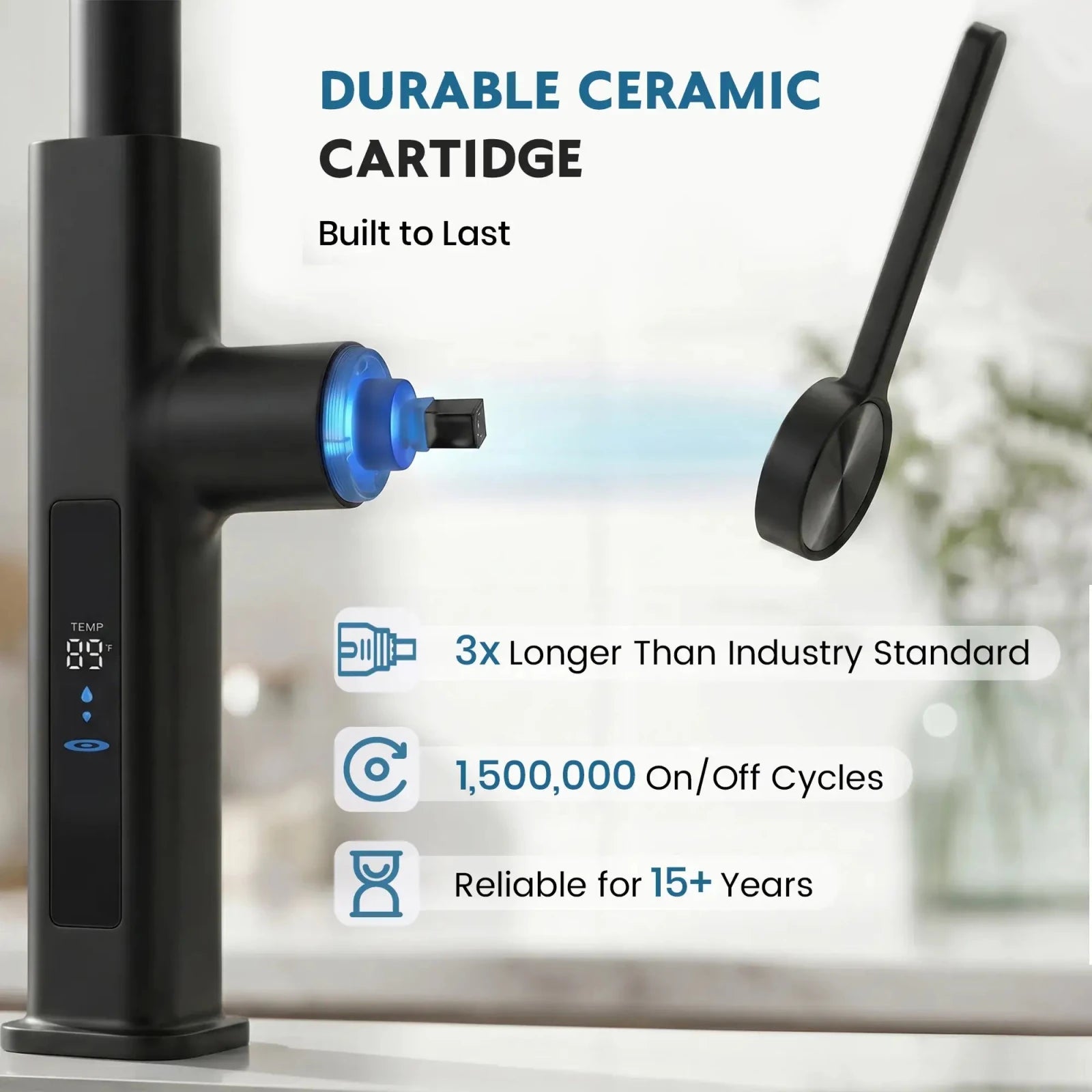 Lefton Touchless Waterfall & Pull - Out Kitchen Faucet with Temperature Display & 6 - Mode Spray - KF2209 - PRO - Kitchen Faucets - Lefton Home