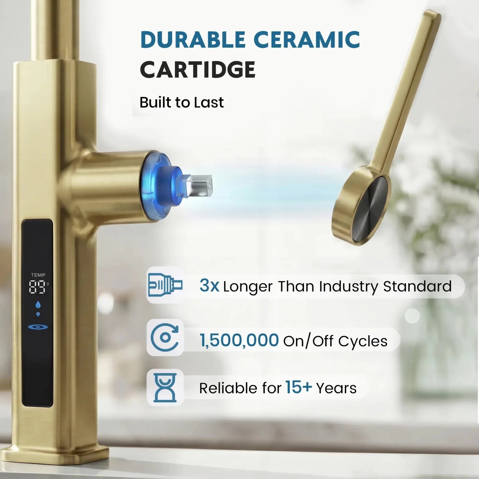 Lefton Touchless Waterfall & Pull - Out Kitchen Faucet with Temperature Display & 6 - Mode Spray - KF2209 - PRO - Kitchen Faucets - Lefton Home