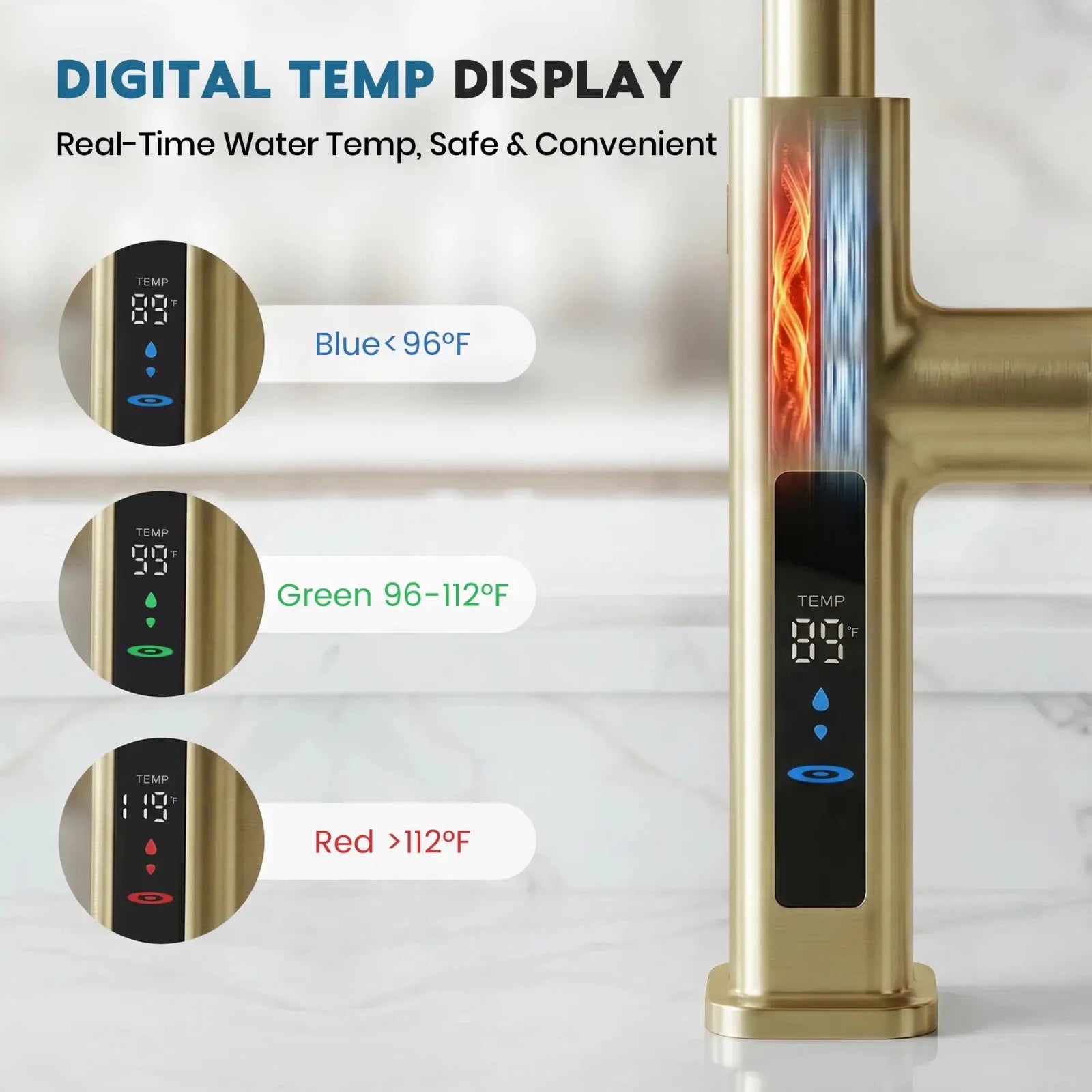 Lefton Touchless Waterfall & Pull - Out Kitchen Faucet with Temperature Display & 6 - Mode Spray - KF2209 - PRO - Kitchen Faucets - Lefton Home