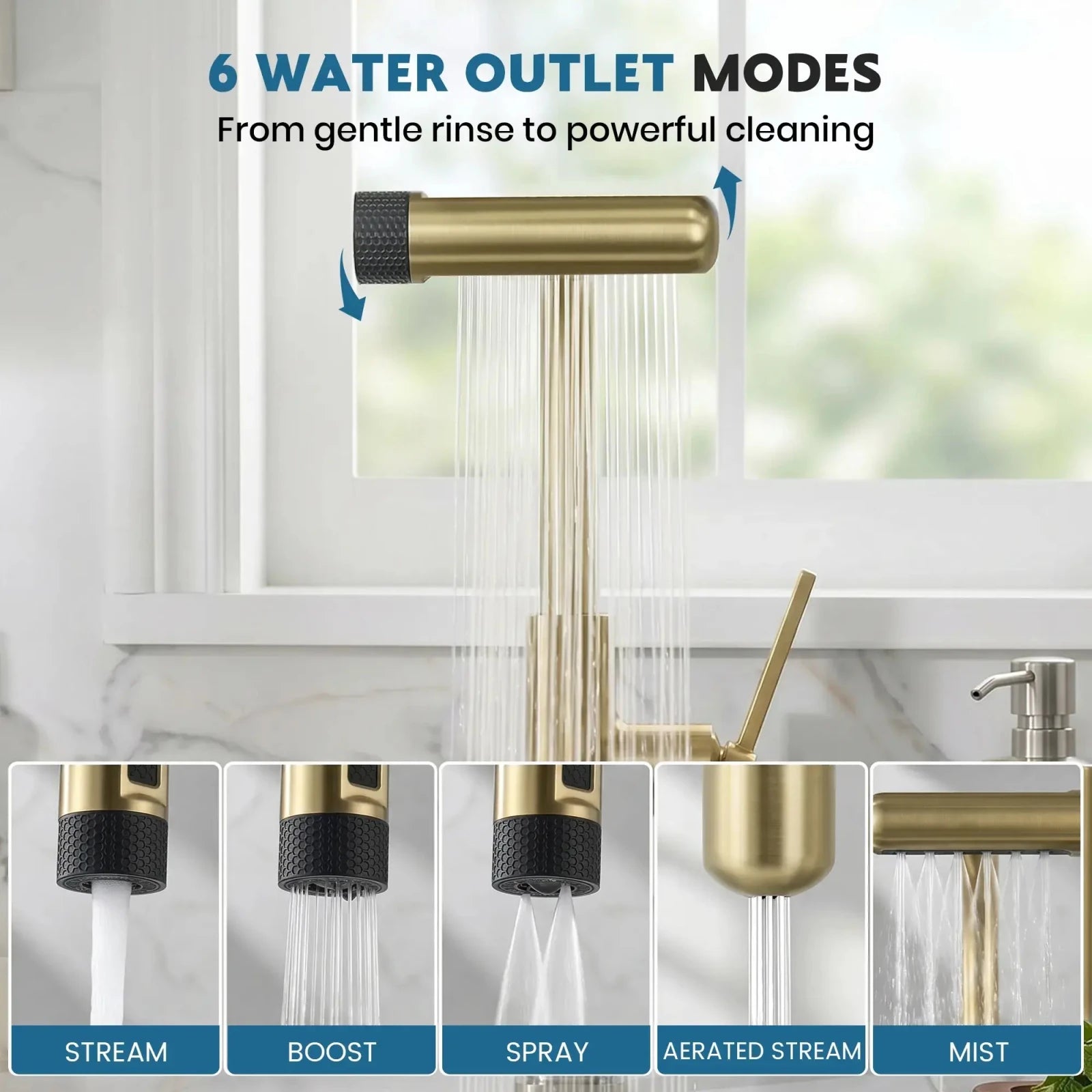 Lefton Touchless Waterfall & Pull - Out Kitchen Faucet with Temperature Display & 6 - Mode Spray - KF2209 - PRO - Kitchen Faucets - Lefton Home